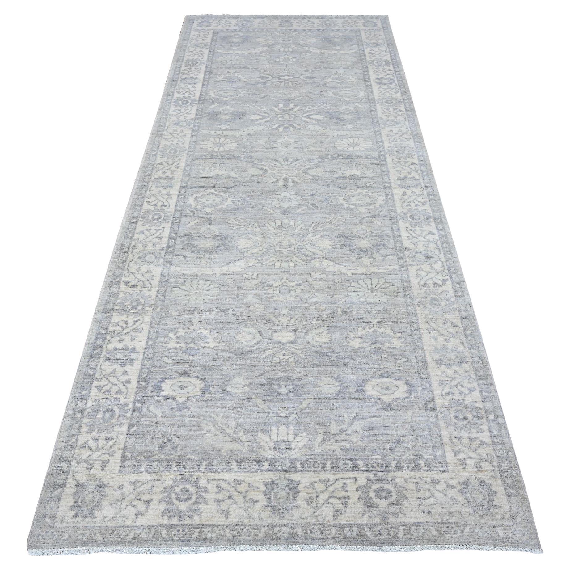 Tappeto orientale 4'x9'9" Misty Gray Fine Peshawar Ziegler Mahal Design Wide Runner