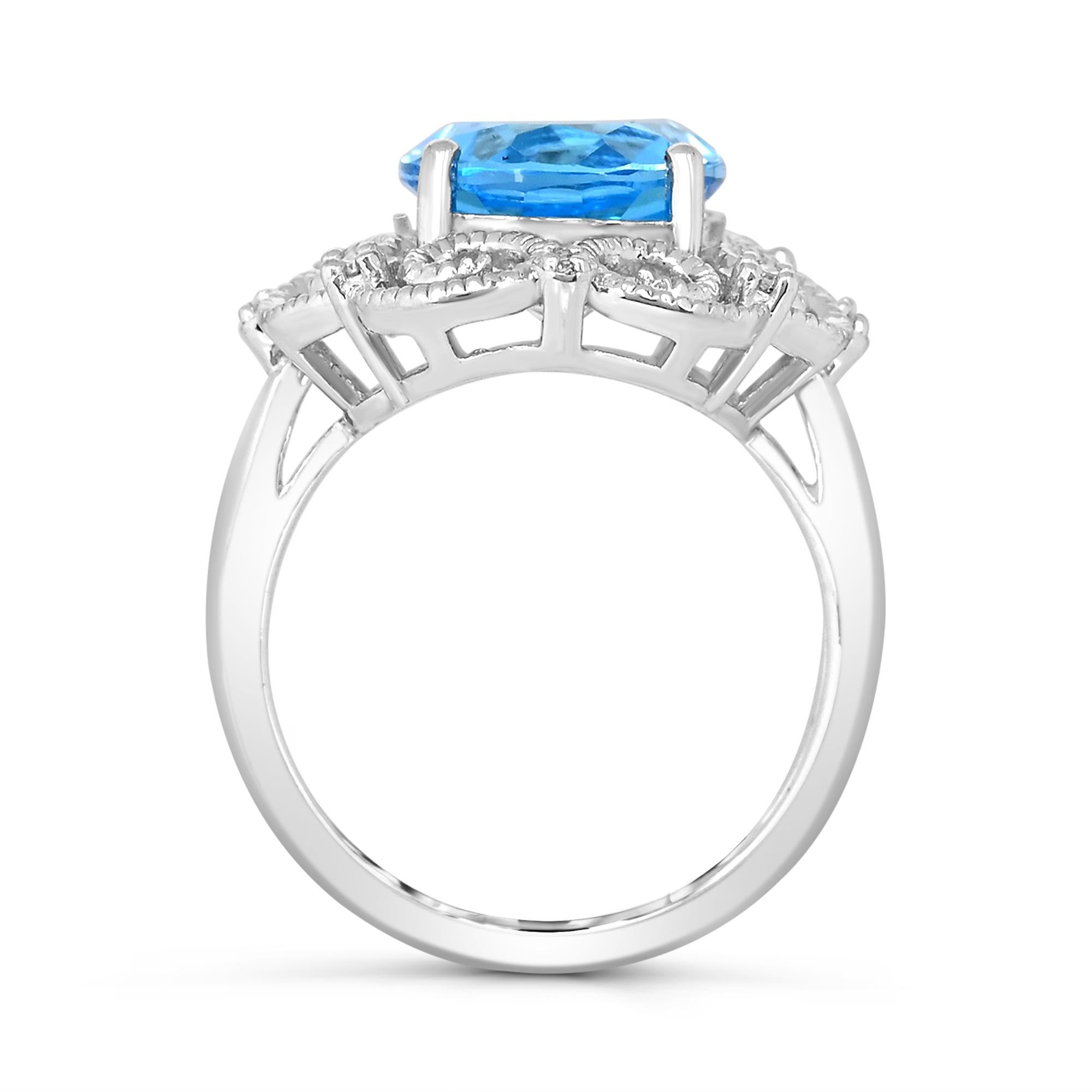 5-1/2 ct. Schweizer Sterlingsilber-Ring mit blauem Topas und Diamant-Akzent Retro-Ring (Ovalschliff) im Angebot