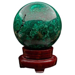 5-1/2" Diameter Malachite Sphere on Wooden Stand