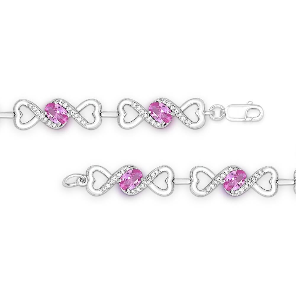 Contemporary 5-1/5 Carat Created Pink and White Sapphire Sterling Silver Bracelet  For Sale