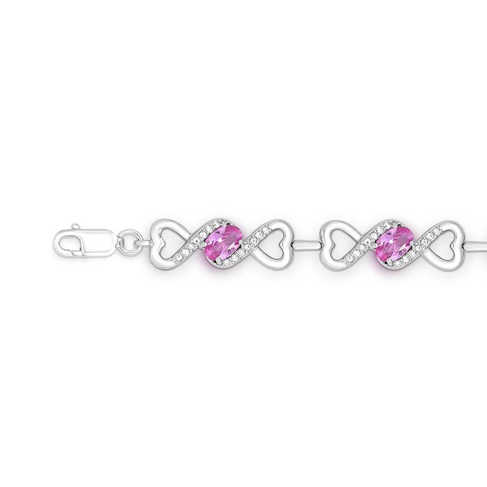 Oval Cut 5-1/5 Carat Created Pink and White Sapphire Sterling Silver Bracelet  For Sale