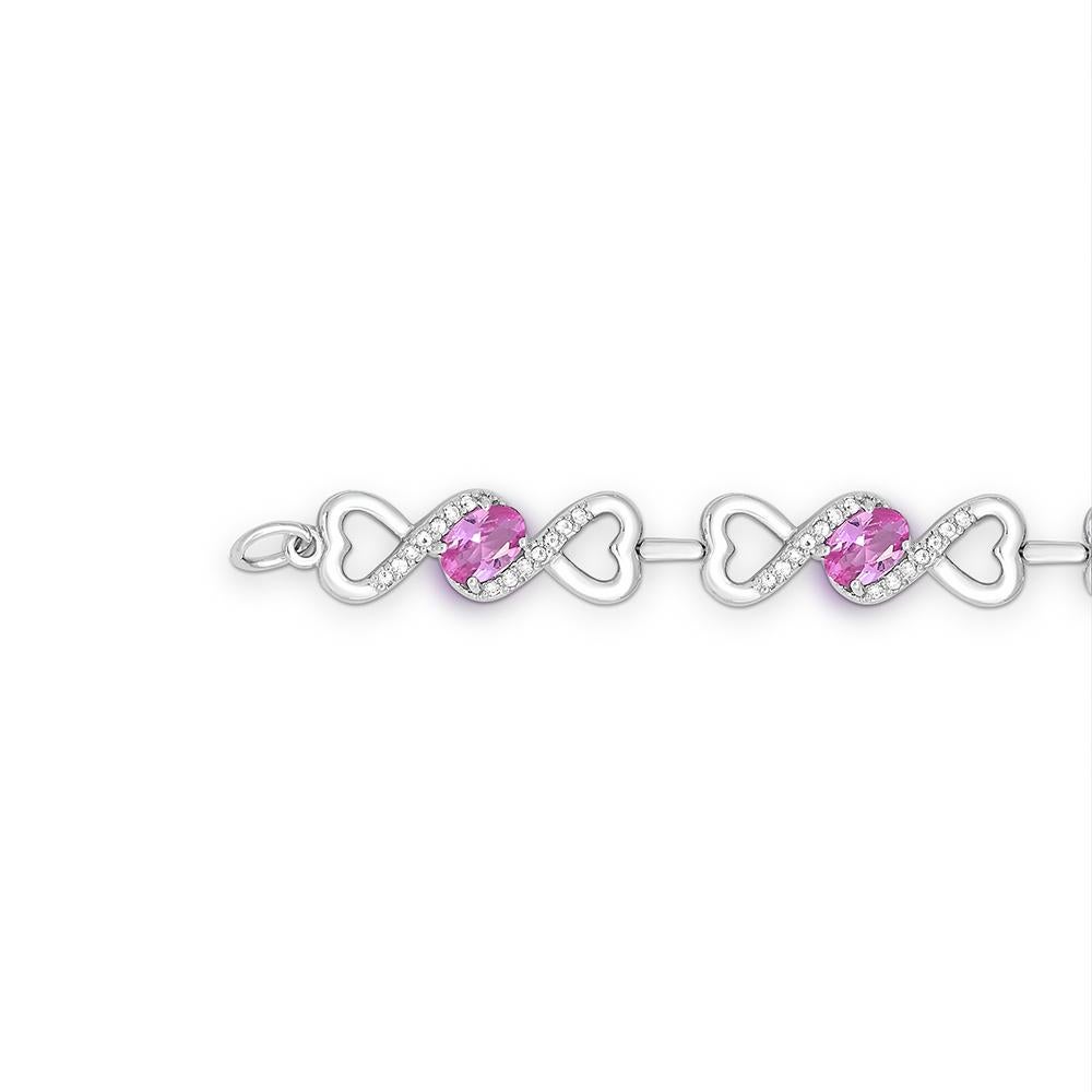 5-1/5 Carat Created Pink and White Sapphire Sterling Silver Bracelet  In New Condition For Sale In New York, NY