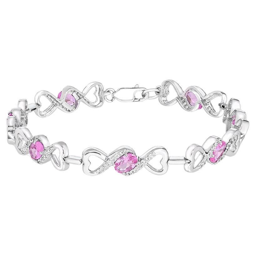 5-1/5 Carat Created Pink and White Sapphire Sterling Silver Bracelet 