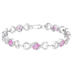 5-1/5 Carat Created Pink and White Sapphire Sterling Silver Bracelet 