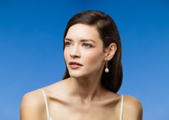 5- 4mm Stone Baroque Peach/Violet Pearl Earrings, Swiss Blue Topaz, 18 K Gold