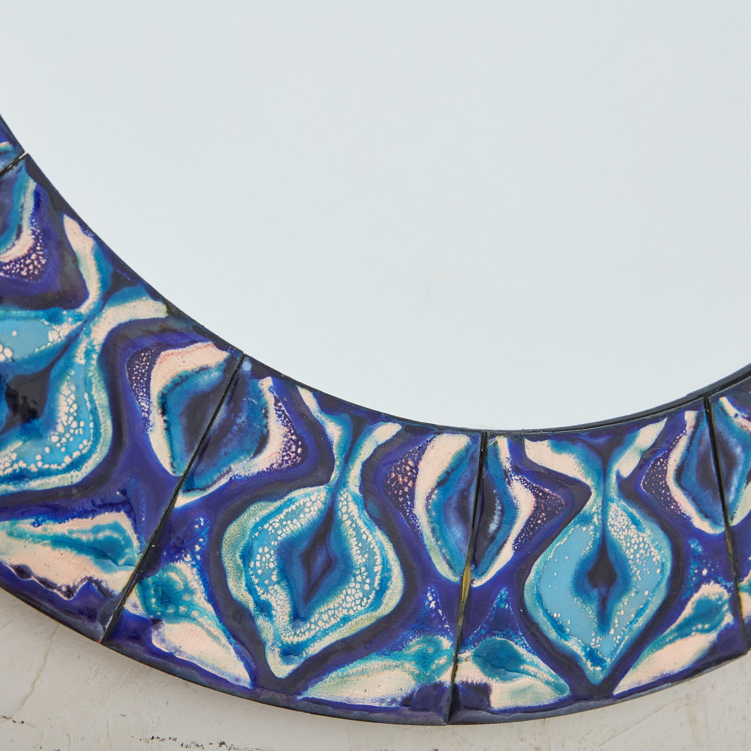 5/5 Blue Hand-Painted Enamel Mirror by Bodil Eje, Denmark 1960s For Sale 1