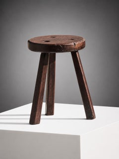 5/5 Tabouret ou table d'appoint « BRUTALISTE » au style rustique-moderne, à trois pieds, France, 1950