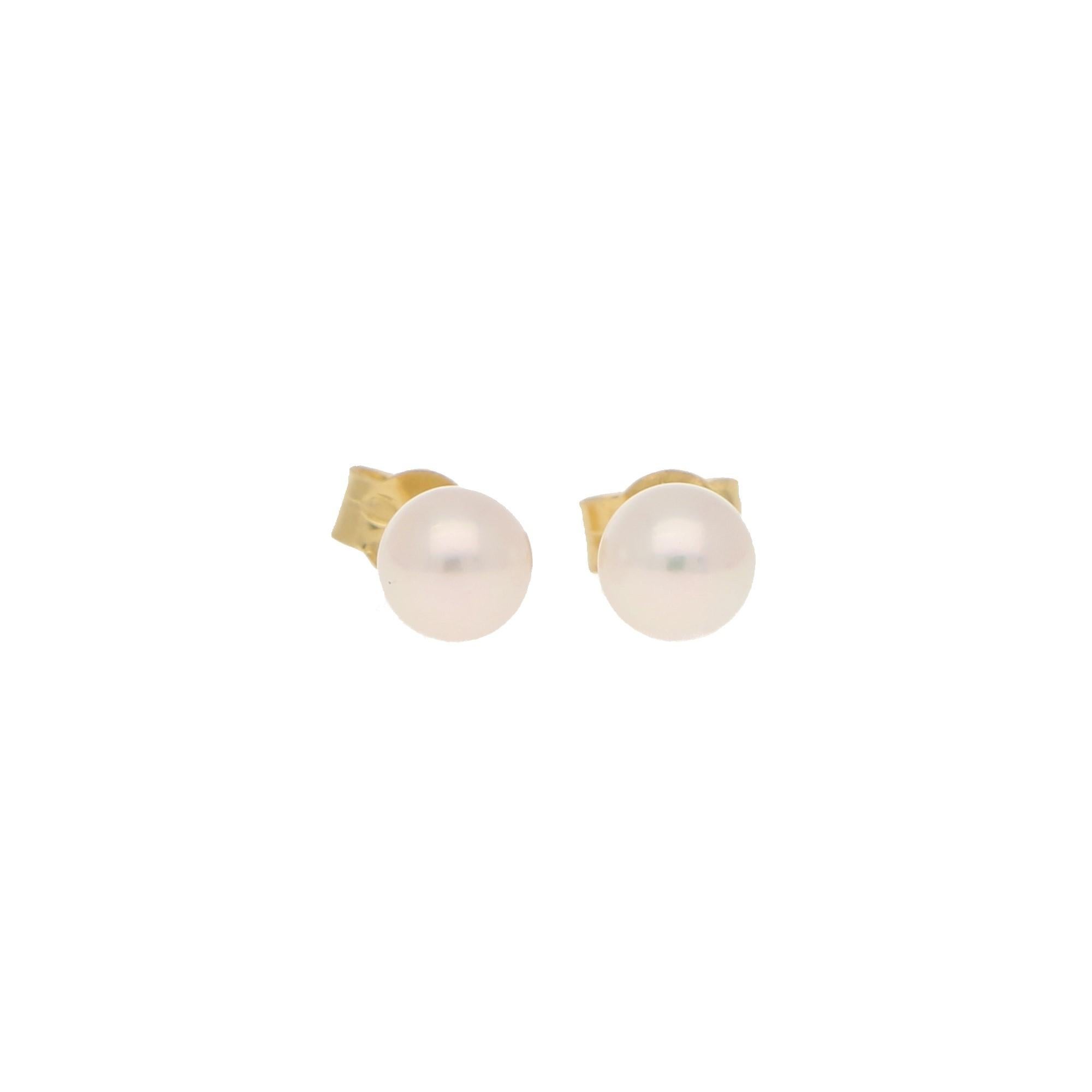 Fabulous pair of 5-5.5 millimetre pearl stud earrings. Beautifully matched in size, colour and lustre these pearls are selected from the finest Japanese Akoya pearls (traditional salt water cultured pearls).

These earrings have a post and butterfly