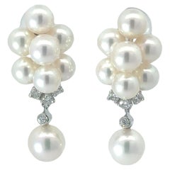 5-7mm Akoya Pearls Diamond 14k White Gold Clip Earrings