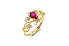 5/8 ct. Ruby and Diamond Accent Curvilinear Migraine Shank 14K Yellow Gold Ring
