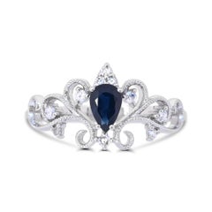 5/8 ct. Sapphire and Diamond Accent Vine Pattern Shank Ring in 14K White Gold