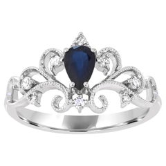 5/8 ct. Sapphire and Diamond Accent Vine Pattern Shank Ring in 14K White Gold