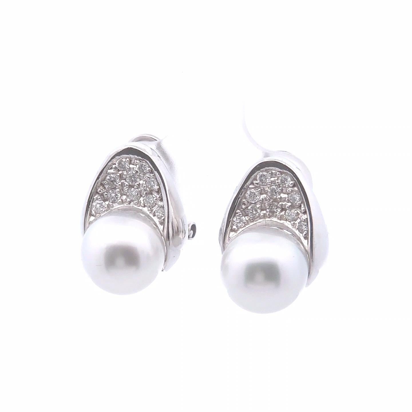 da uomo o donna Orecchini con diamanti e perle da 5/8 di carato in WG 18k in vendita
