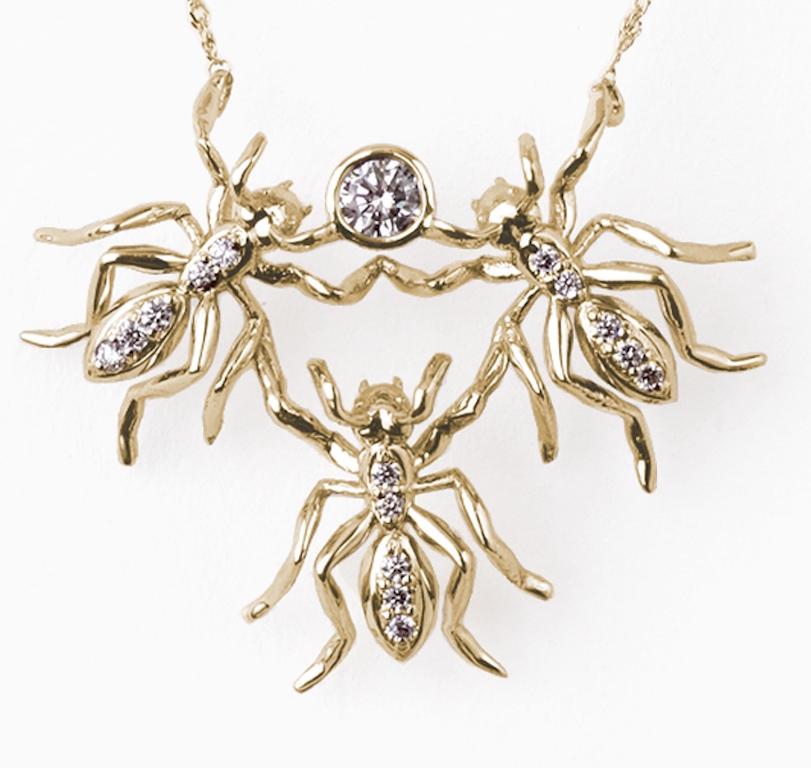 Women's 5 Ant Crumb Necklace Yellow Gold Diamonds For Sale