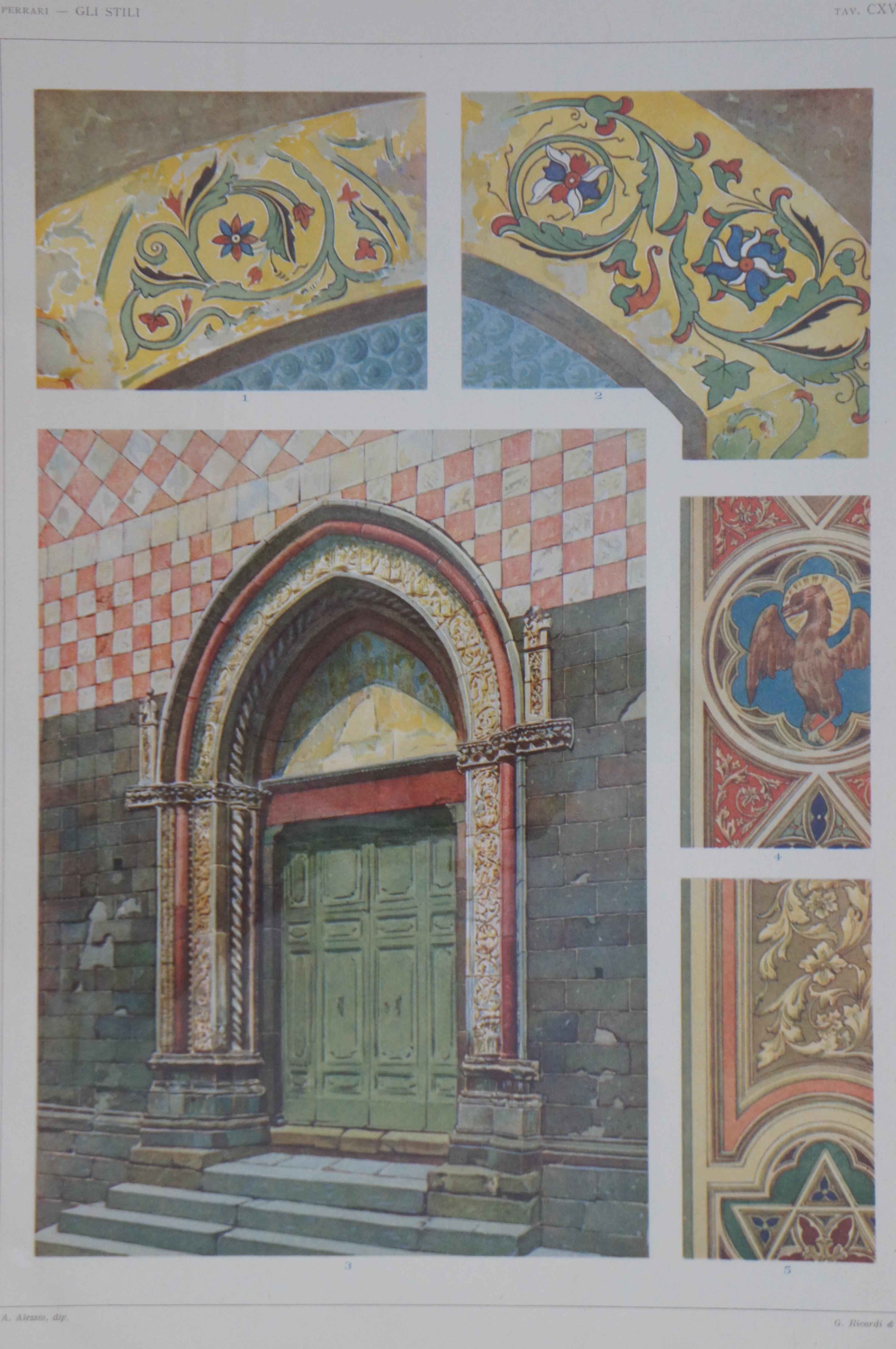 Paper 5 Antique 19thC Italian Giulio Ferrari Architectural Renaissance Etchings Gli St For Sale