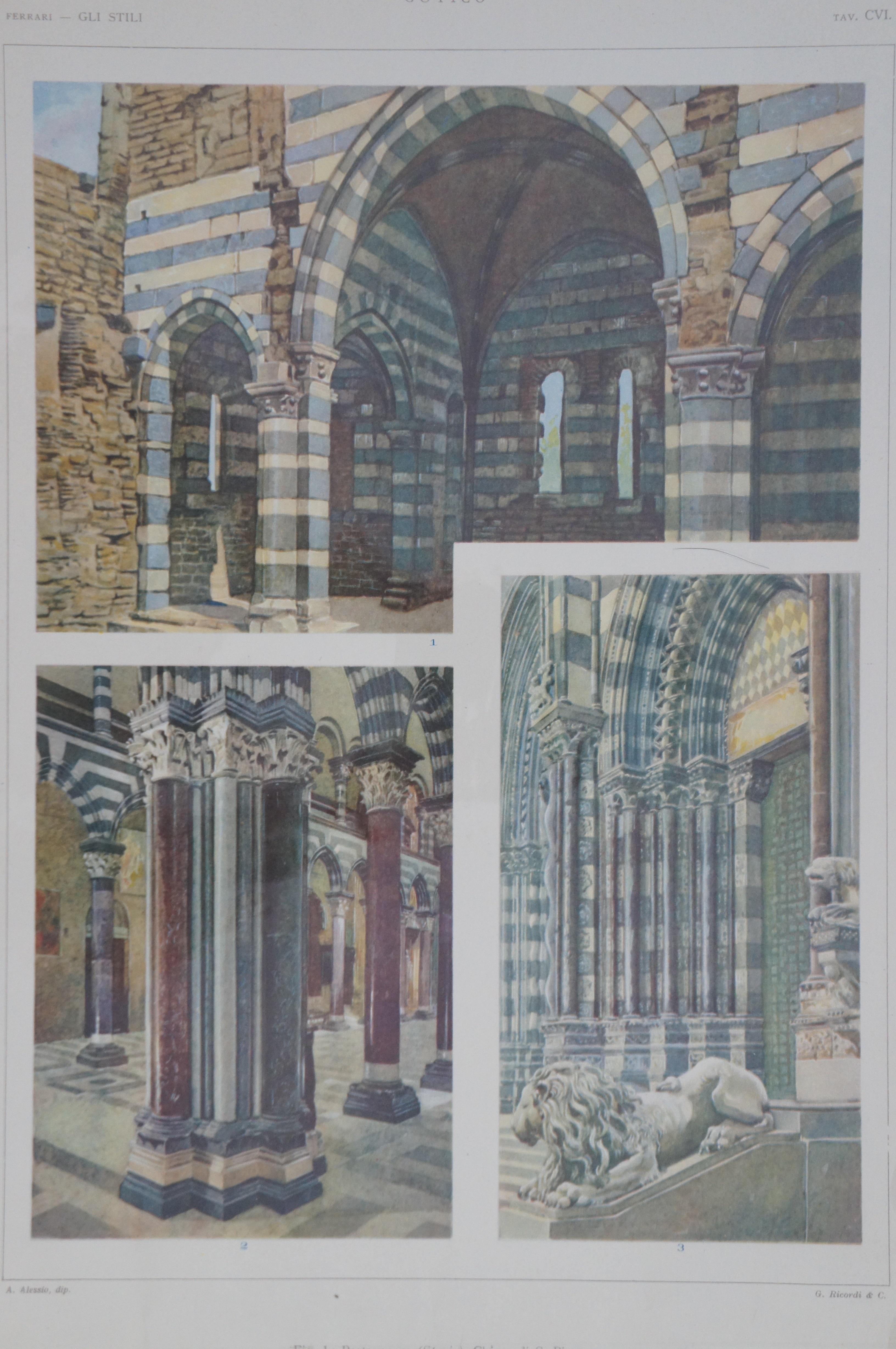 5 Antique 19thC Italian Giulio Ferrari Architectural Renaissance Etchings Gli St For Sale 1