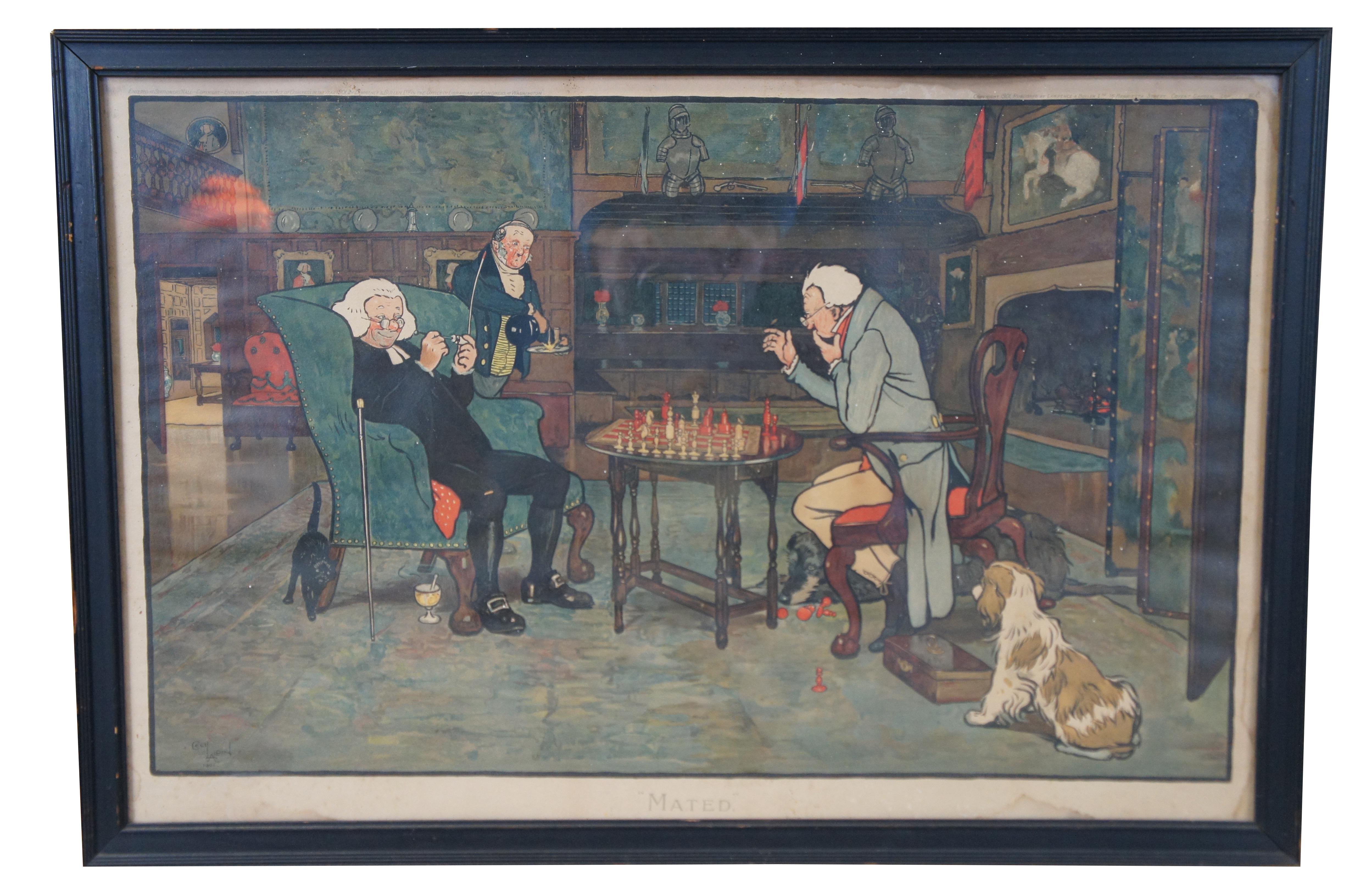 Une belle collection d'estampes chromolithographiques de 1901 issues de l'œuvre de l'artiste équestre et sportif Cecil Aldine (1870-1935). 

Comprend
3 scènes de la Chasse à l'homme de Fallowfield
Révoquée
Accouplé

Cecil Charles Windsor Aldine est