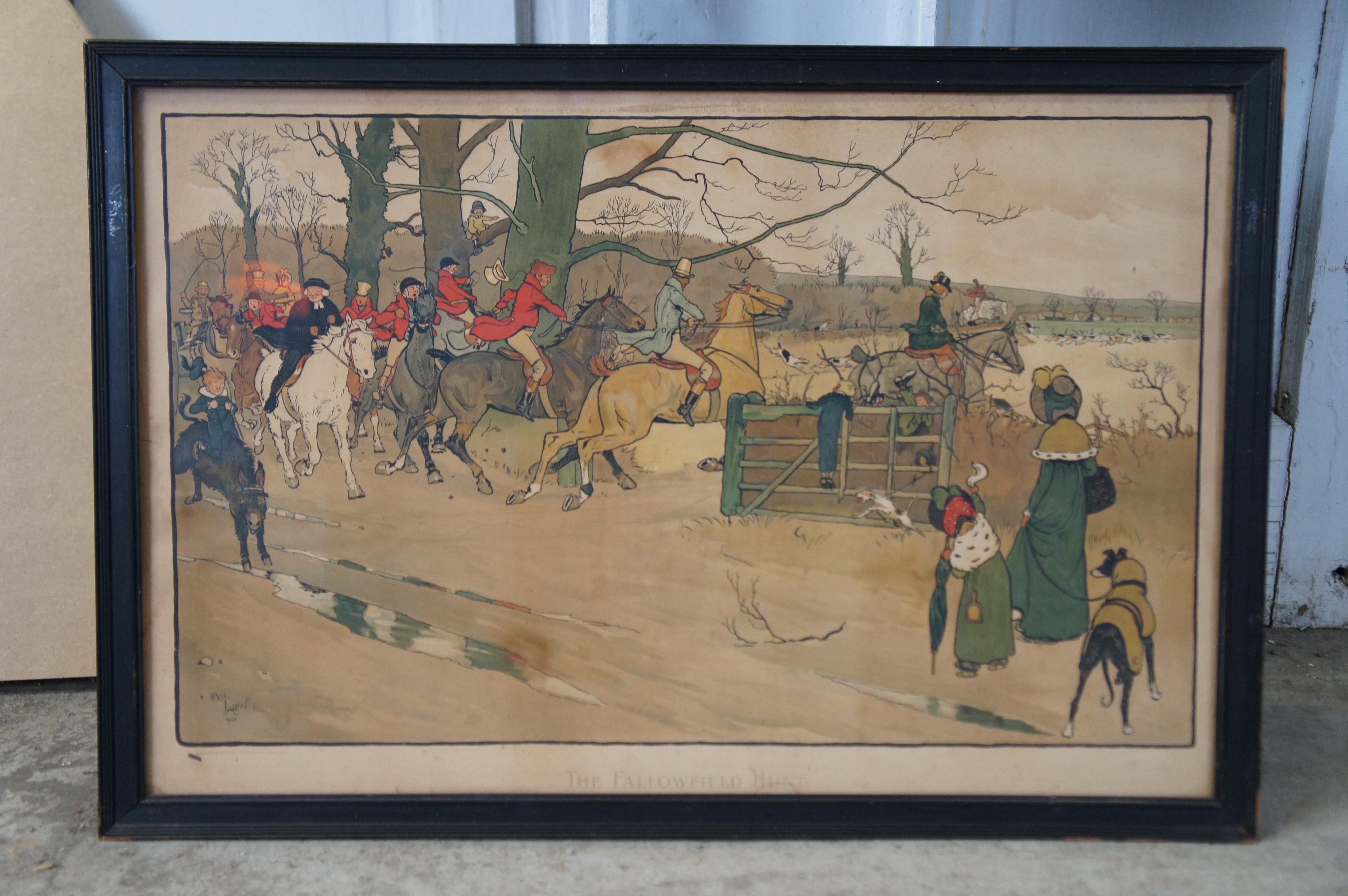 Bois 5 anciennes chrmolithographies de chasse de Cecil Aldin 1ère édition en vente