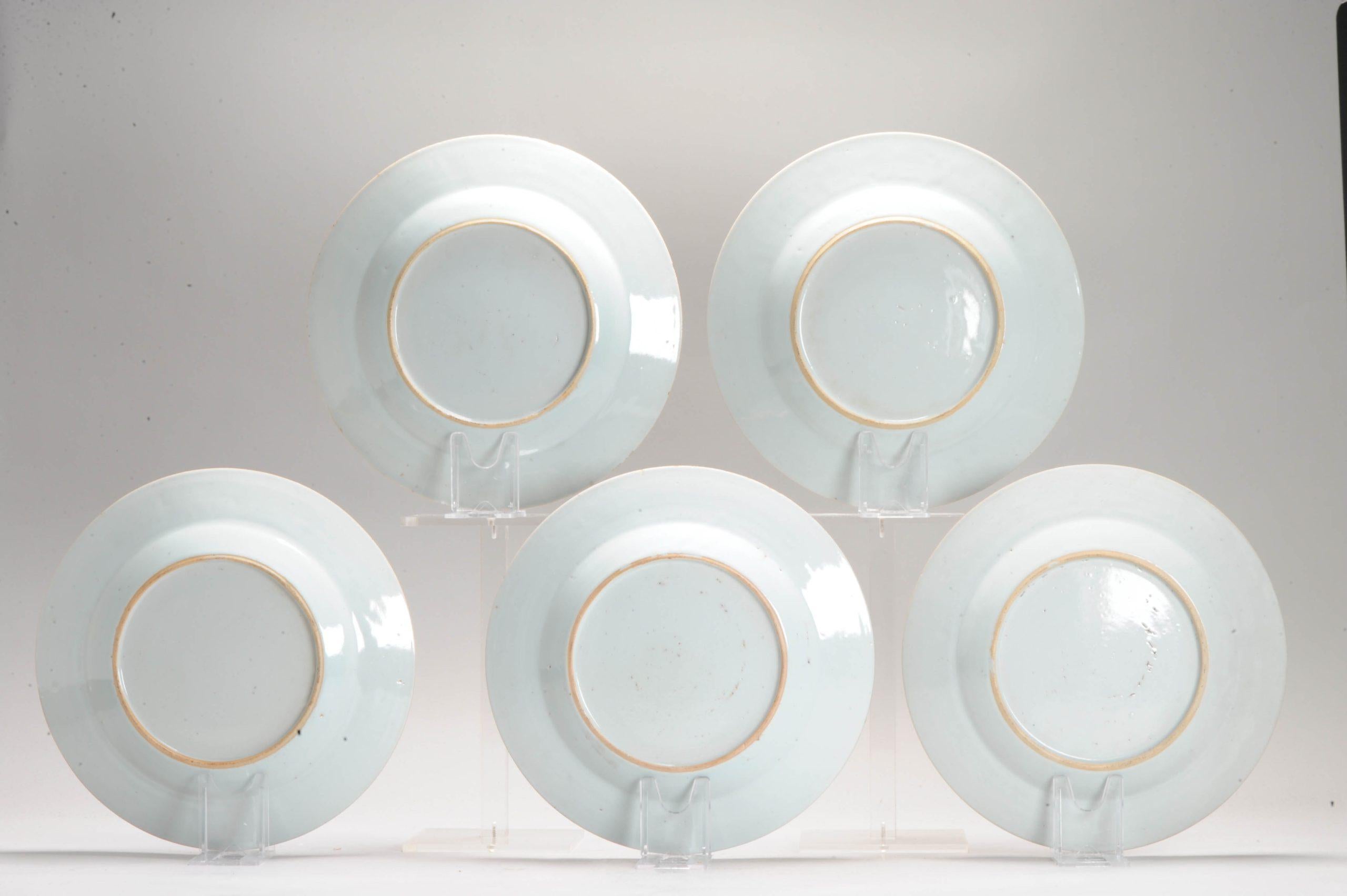 Qing #5 Antique Chinese Porcelain 18th C Kangxi Blue White Set Dinner Plates Pagode For Sale