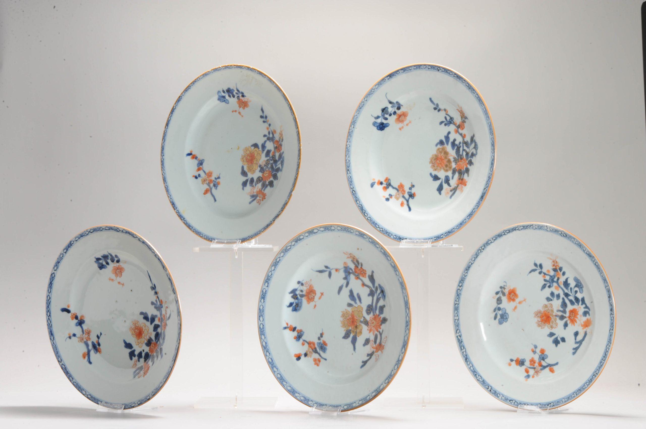 18th Century and Earlier #5 Antique Chinese Porcelain 18th C Kangxi Blue White Set Dinner Plates Pagode For Sale
