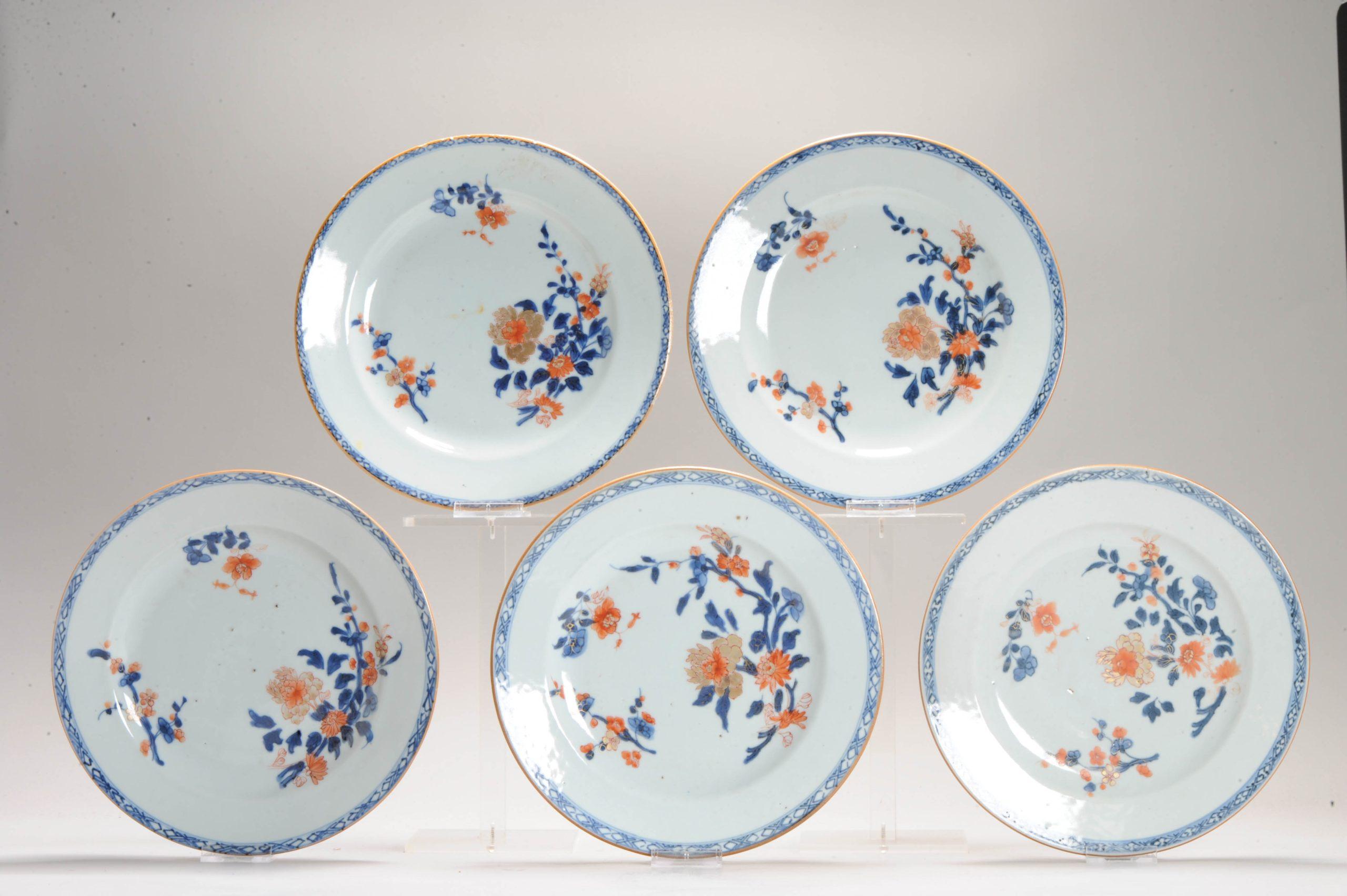 #5 Antique Chinese Porcelain 18th C Kangxi Blue White Set Dinner Plates Pagode