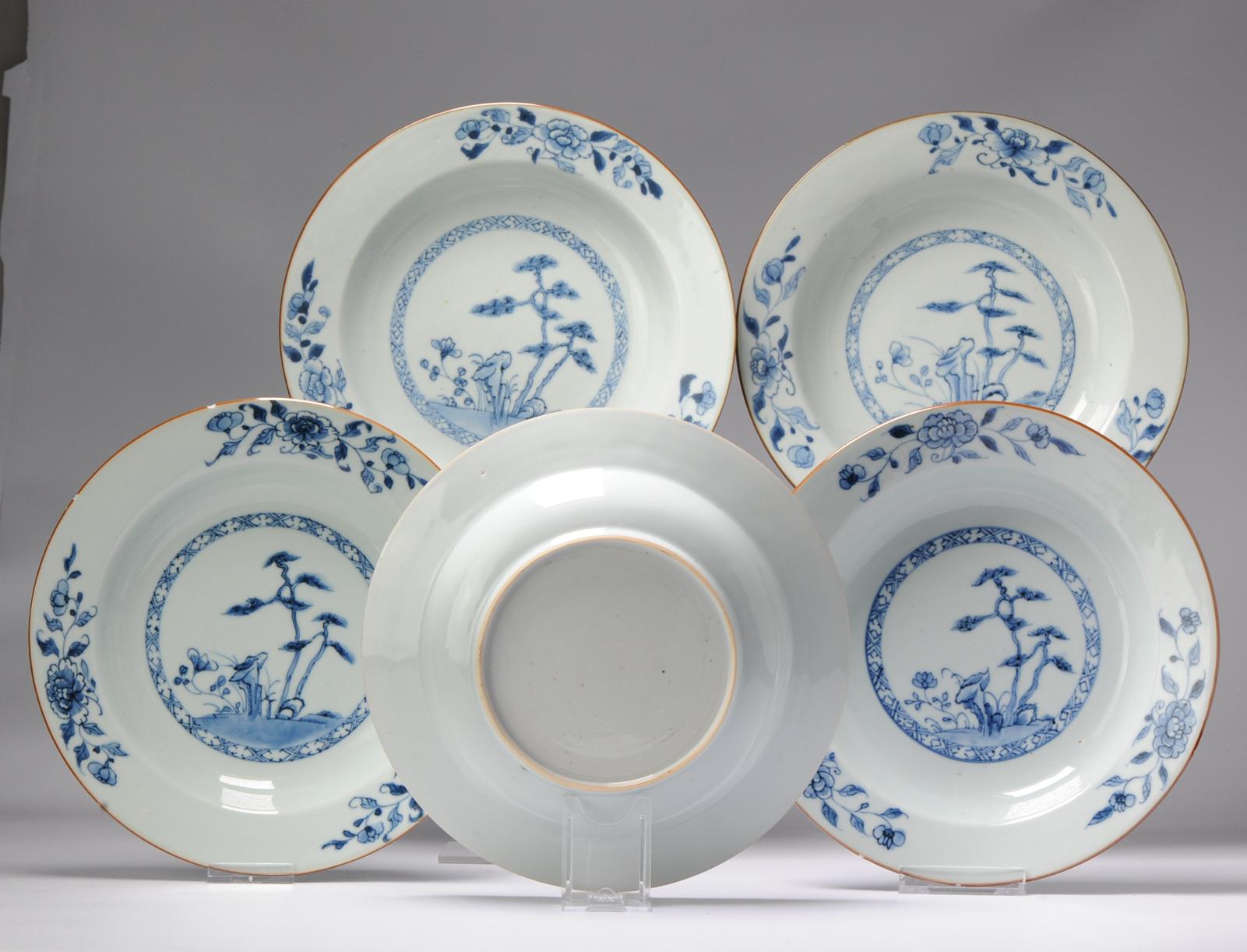 #5 Antique Chinese Porcelain 18th C Kangxi Period Blue White Dinner Plates For Sale 3