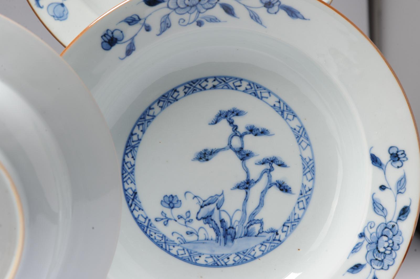 #5 Antique Chinese Porcelain 18th C Kangxi Period Blue White Dinner Plates For Sale 4