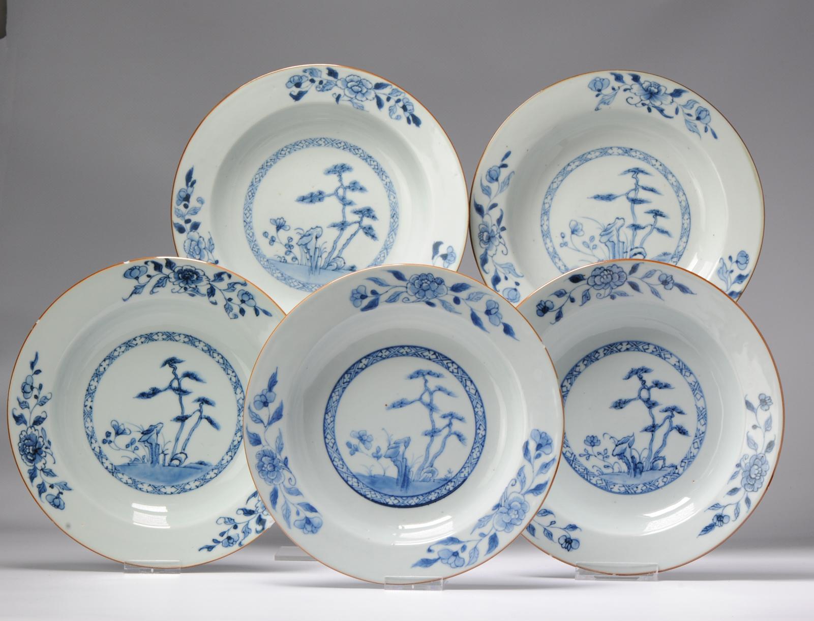 #5 Antique Chinese Porcelain 18th C Kangxi Period Blue White Dinner Plates For Sale 2