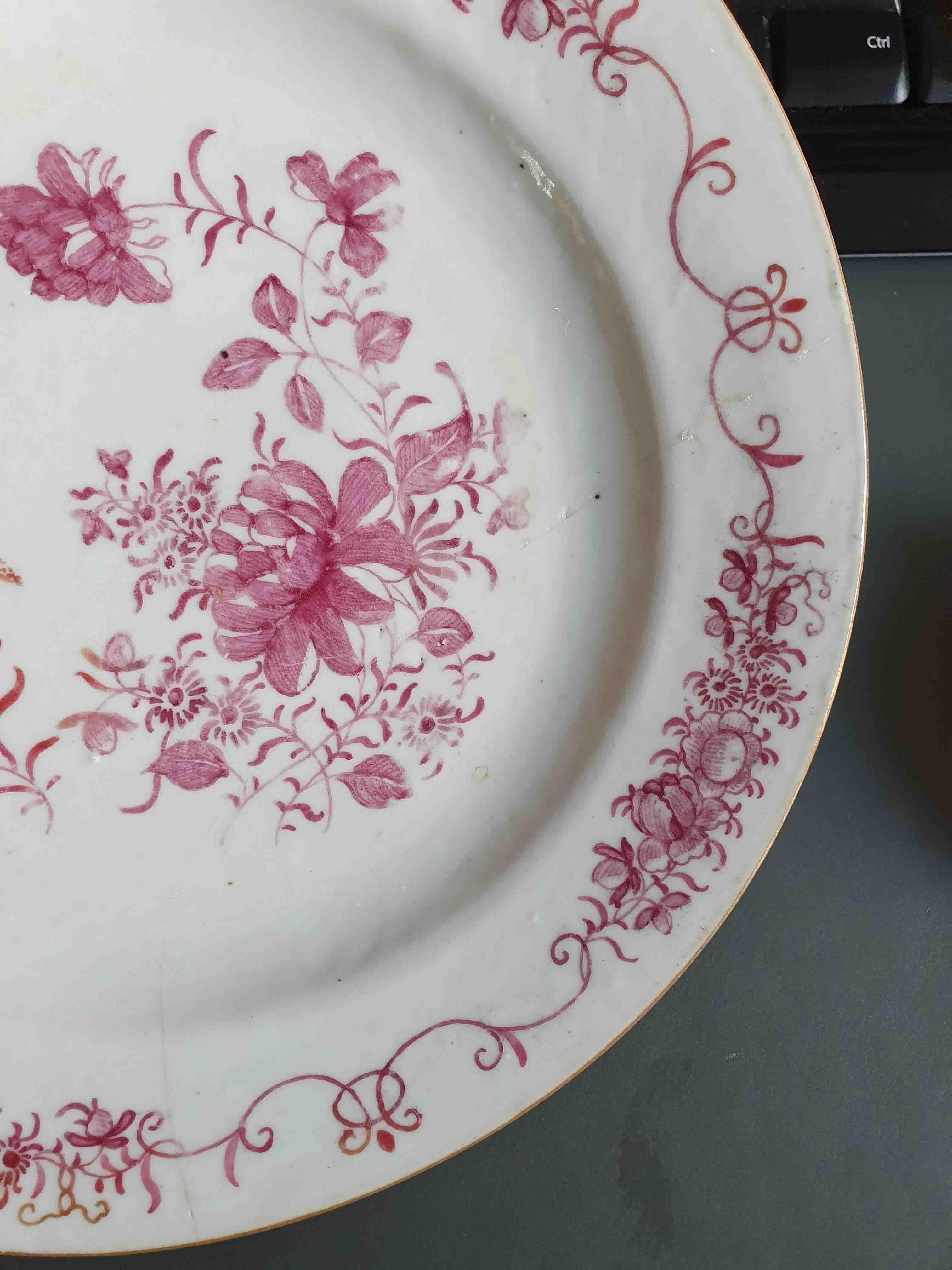 Description

A very nicely decorated set of plates. Dating to circa 1740-1750

A scene with flowers in rose colors.

Condition
Dish 1 restored piece. Dish 2 1 hairline and some chips/frits to rim. Dish 3 some small chips/frits and crackle