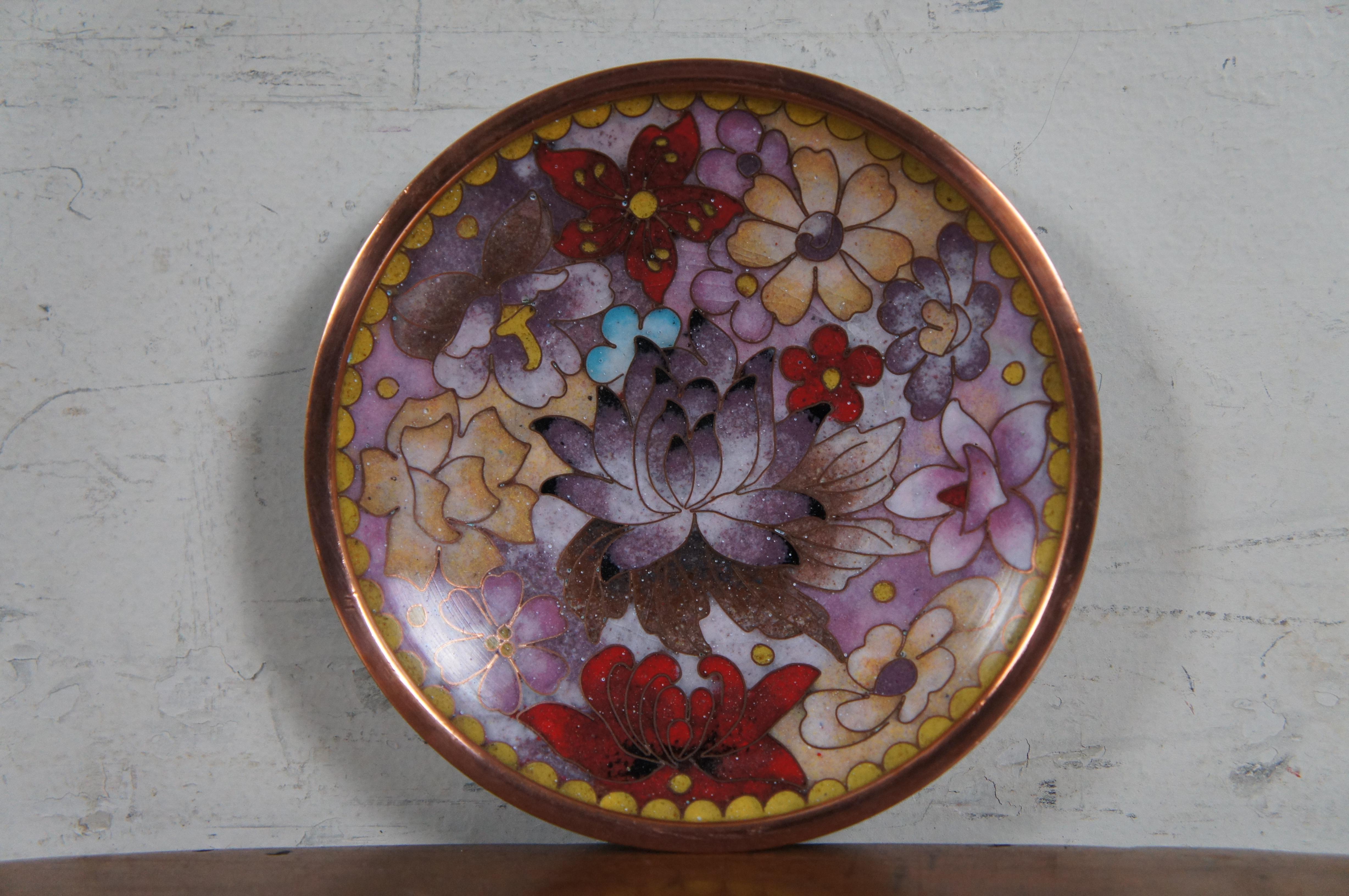 20th Century 5 Antique Cloisonne Enamel Trinket Dishes Plates Floral 4