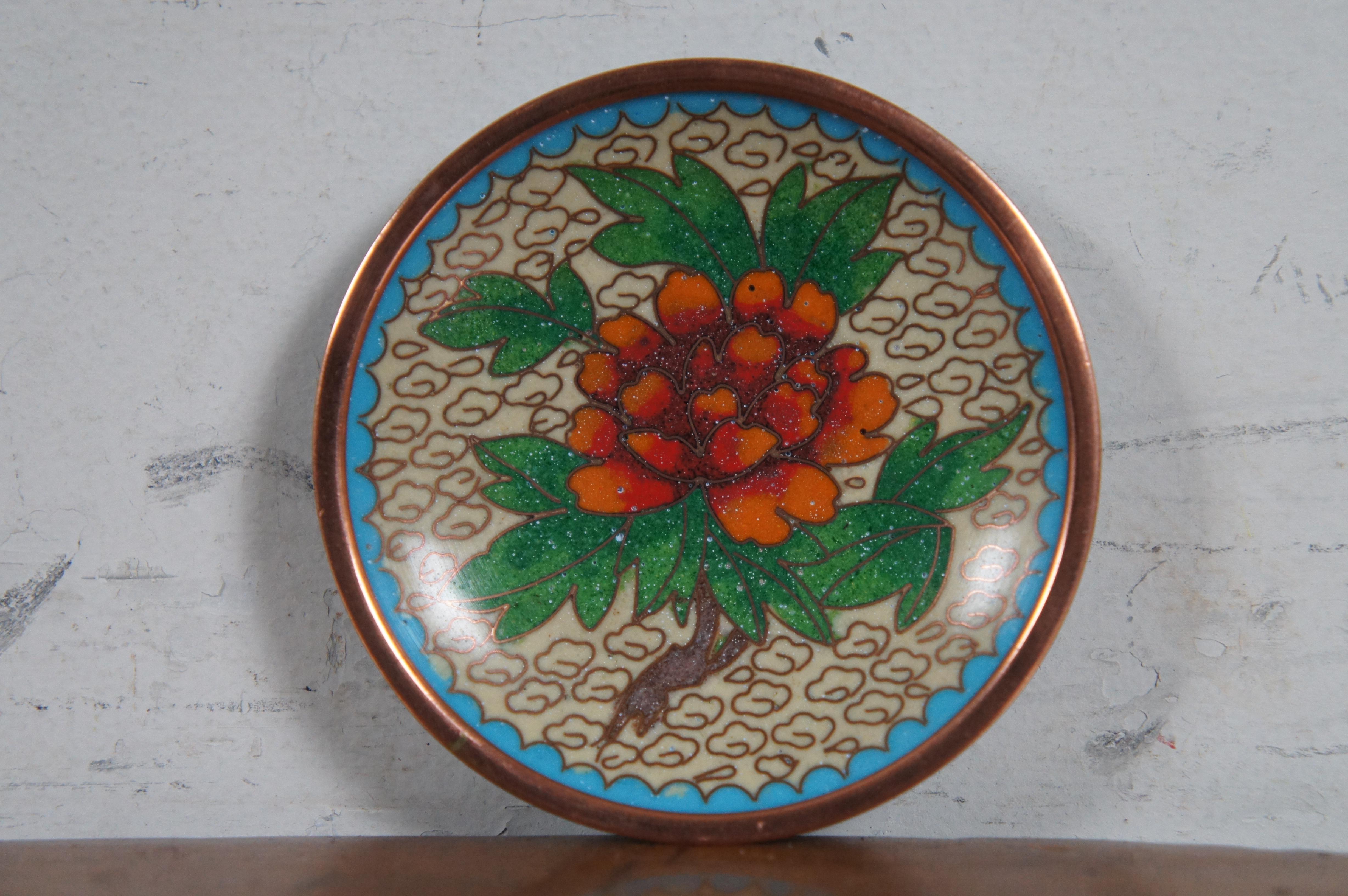 5 Antique Cloisonne Enamel Trinket Dishes Plates Floral 4