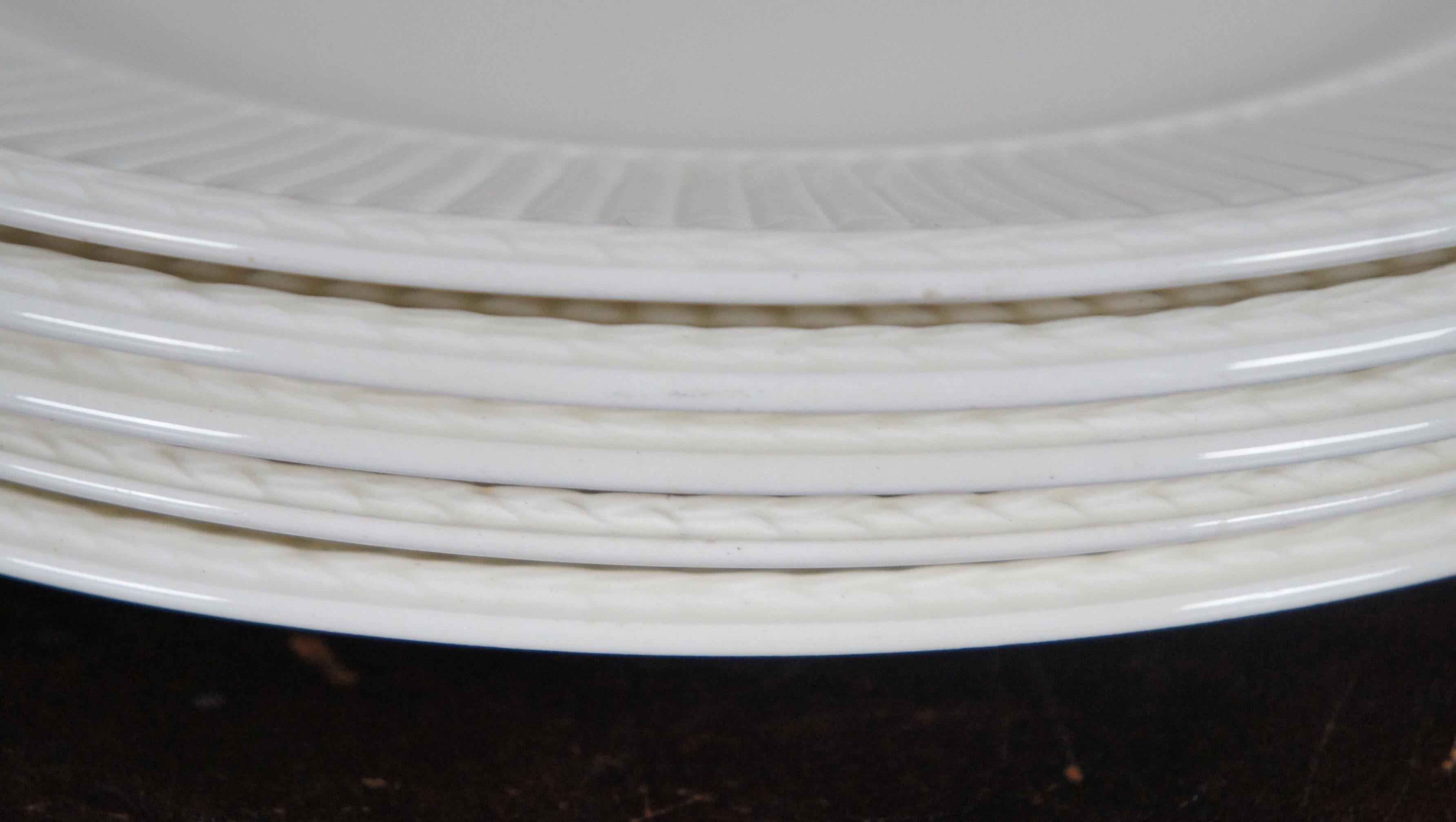 Porcelain 5 Antique English Wedgwood Edme White Ivory Ribbed Dinner Plates