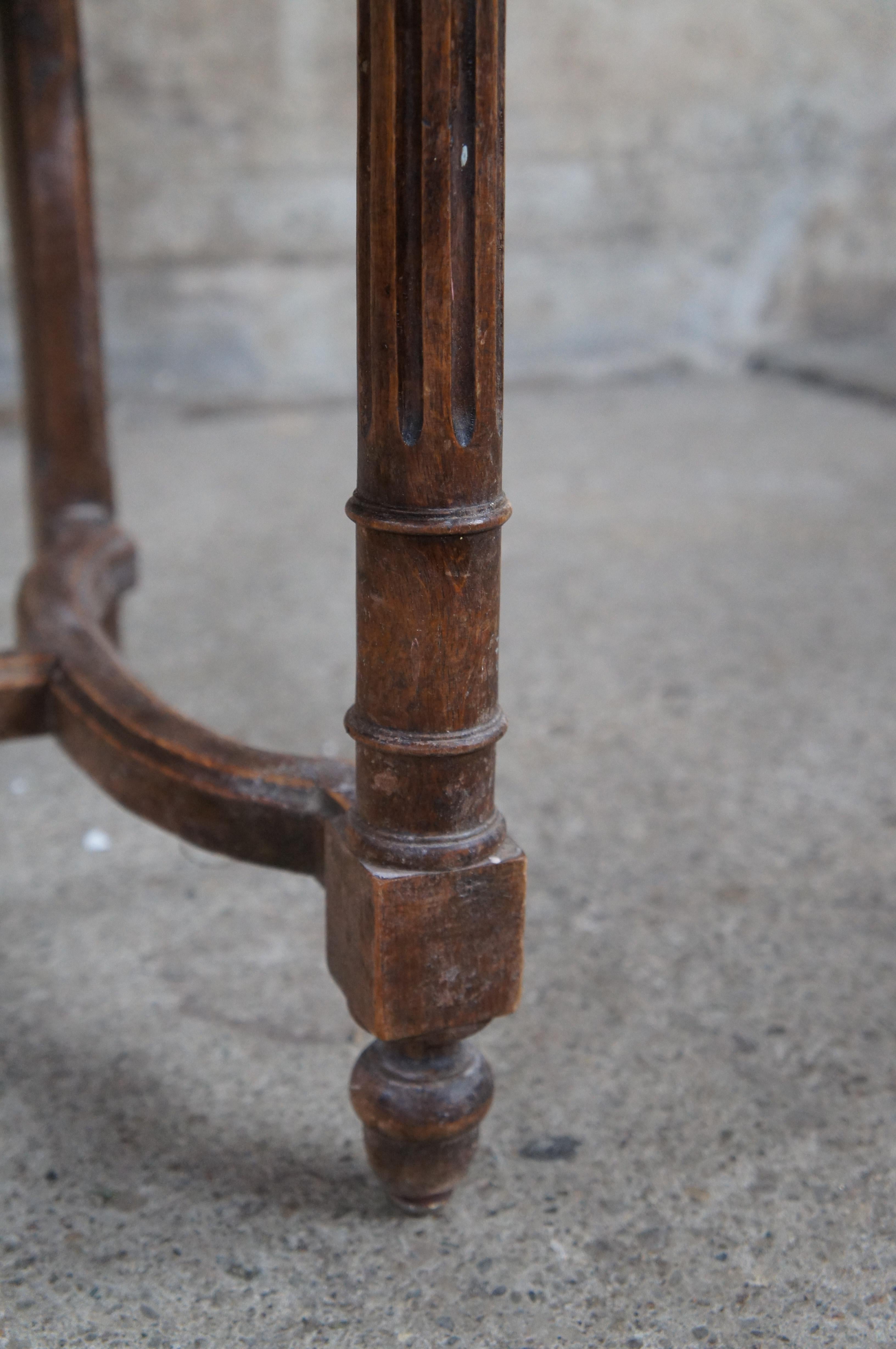 5 Antique French Henry II Style Embossed Leather & Oak Gothic Dining Side Chairs For Sale 4