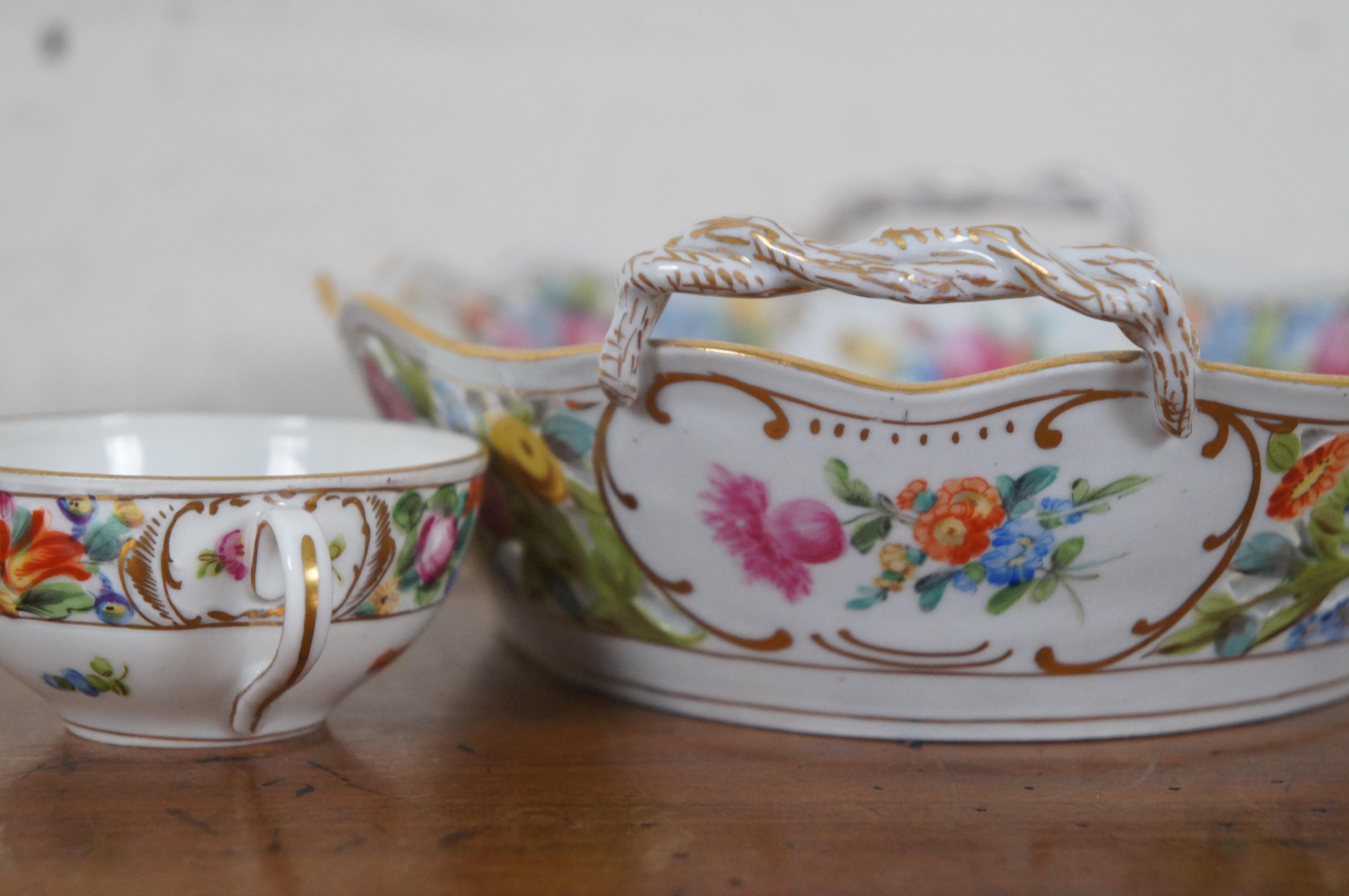 5 Antique German Dresden Reticulated Cake Plate Serving Bowl Tea Cup Saucer For Sale 5