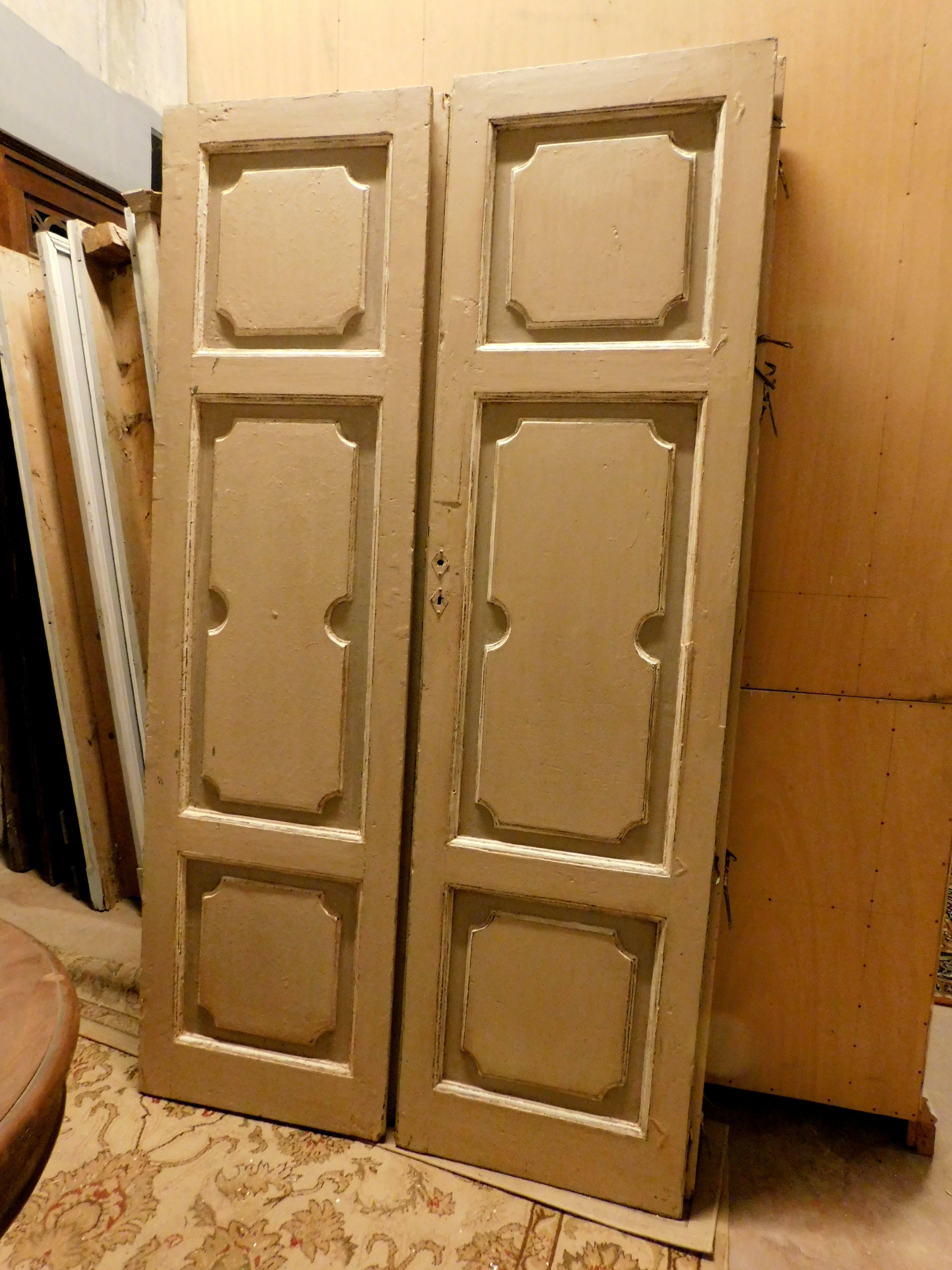 5 antique lacquered doors, all the same and with double leaf, without frame but exactly the same front and back, built in the 18th century, for a building in Italy. They all come from the same house and can also be easily adapted as furniture doors,
