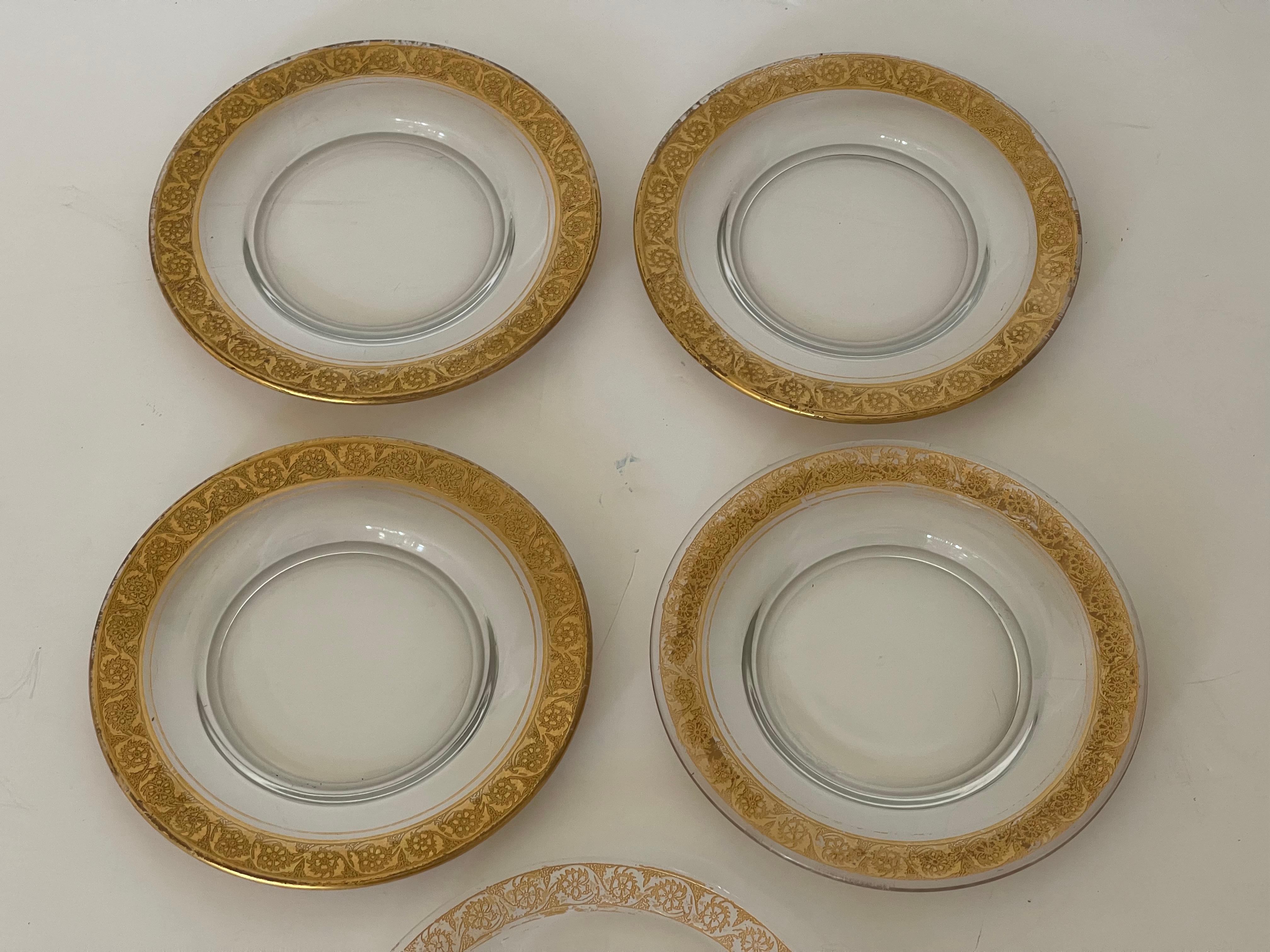 5 Antike Moser Goldrand Glas Dessertteller (Österreichisch) im Angebot