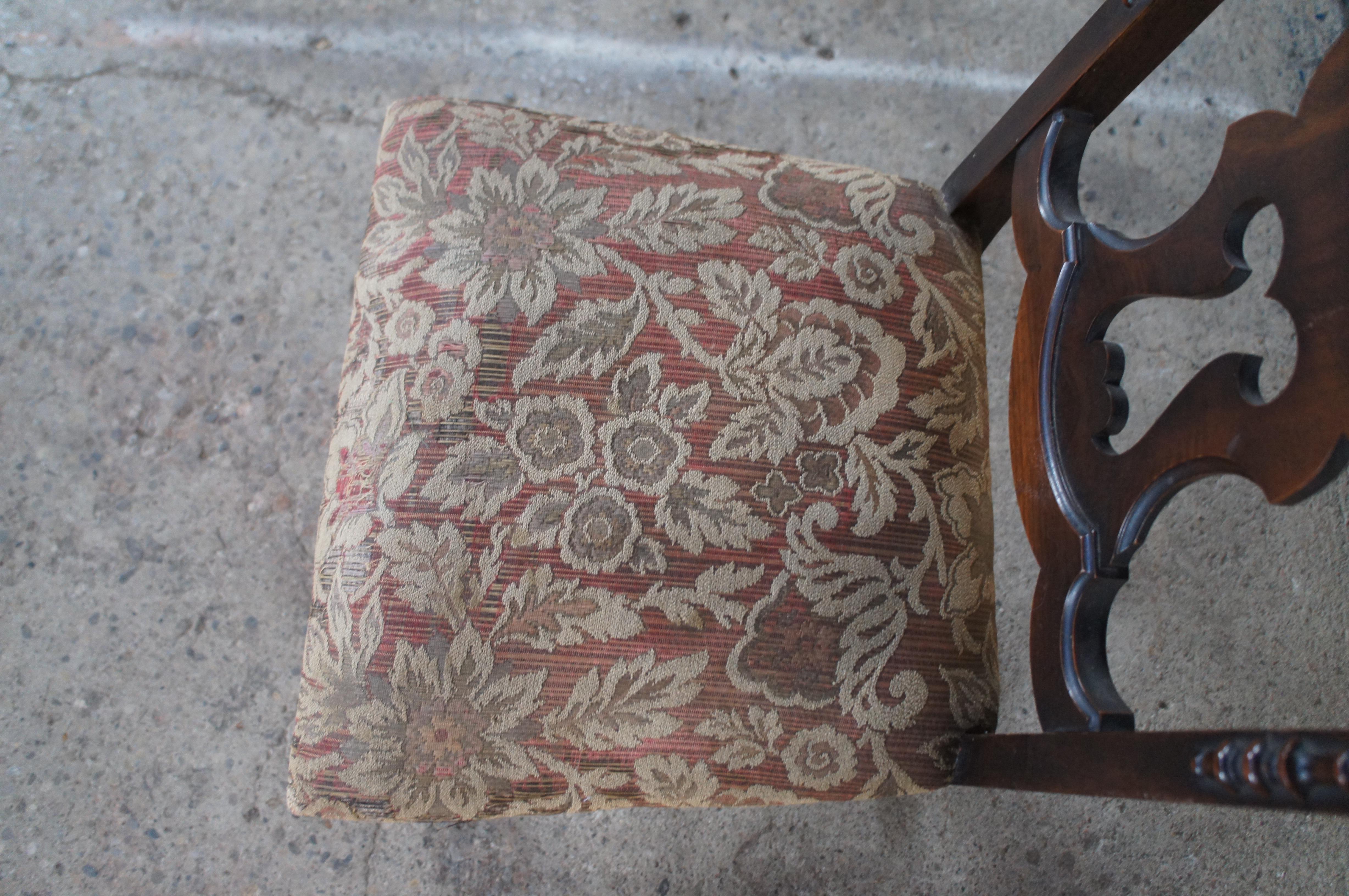 5 Antique Rockford Jacobean Spanish Revival Walnut Carved Dining Chairs 5