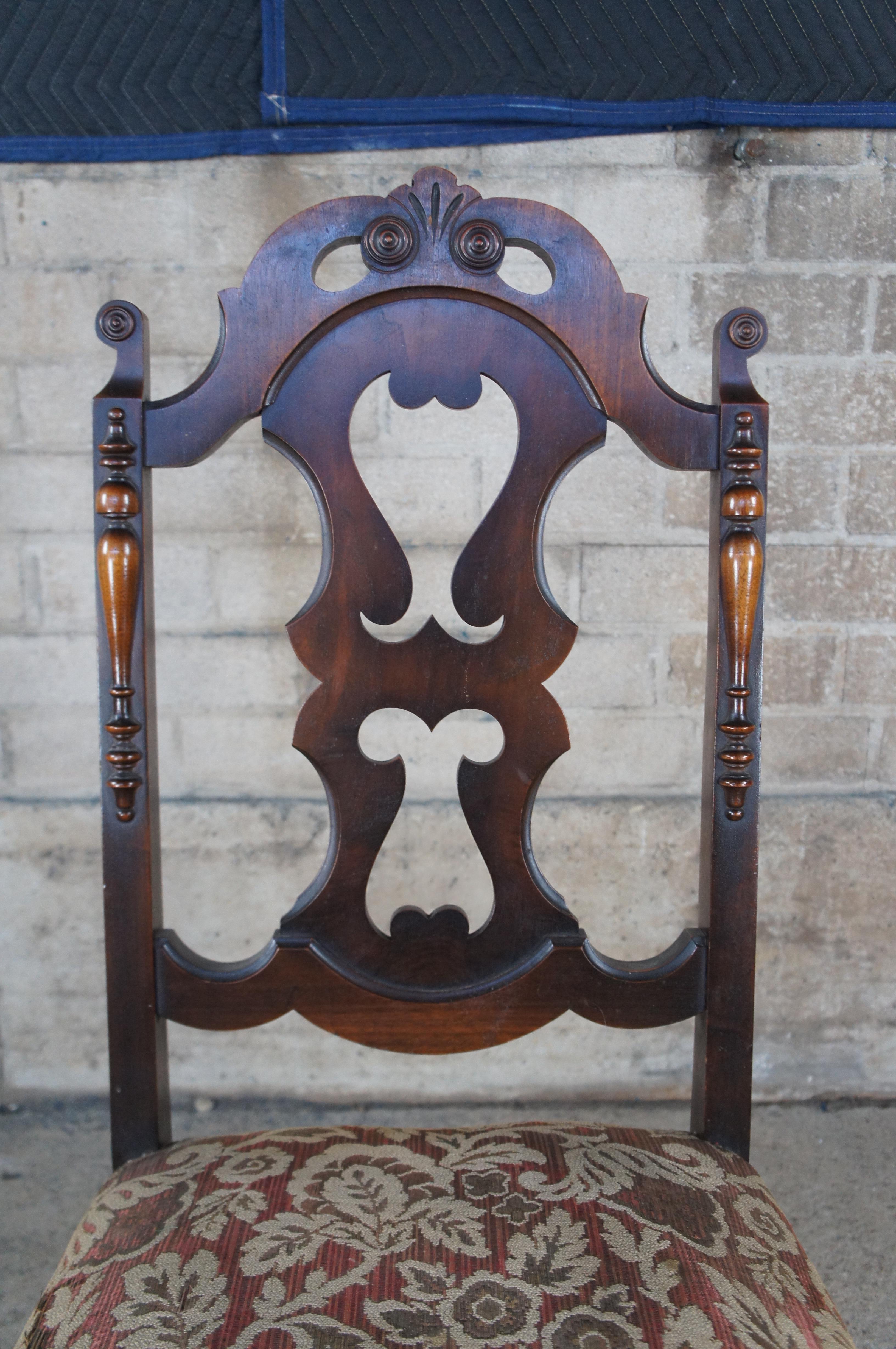 5 Antique Rockford Jacobean Spanish Revival Walnut Carved Dining Chairs 6