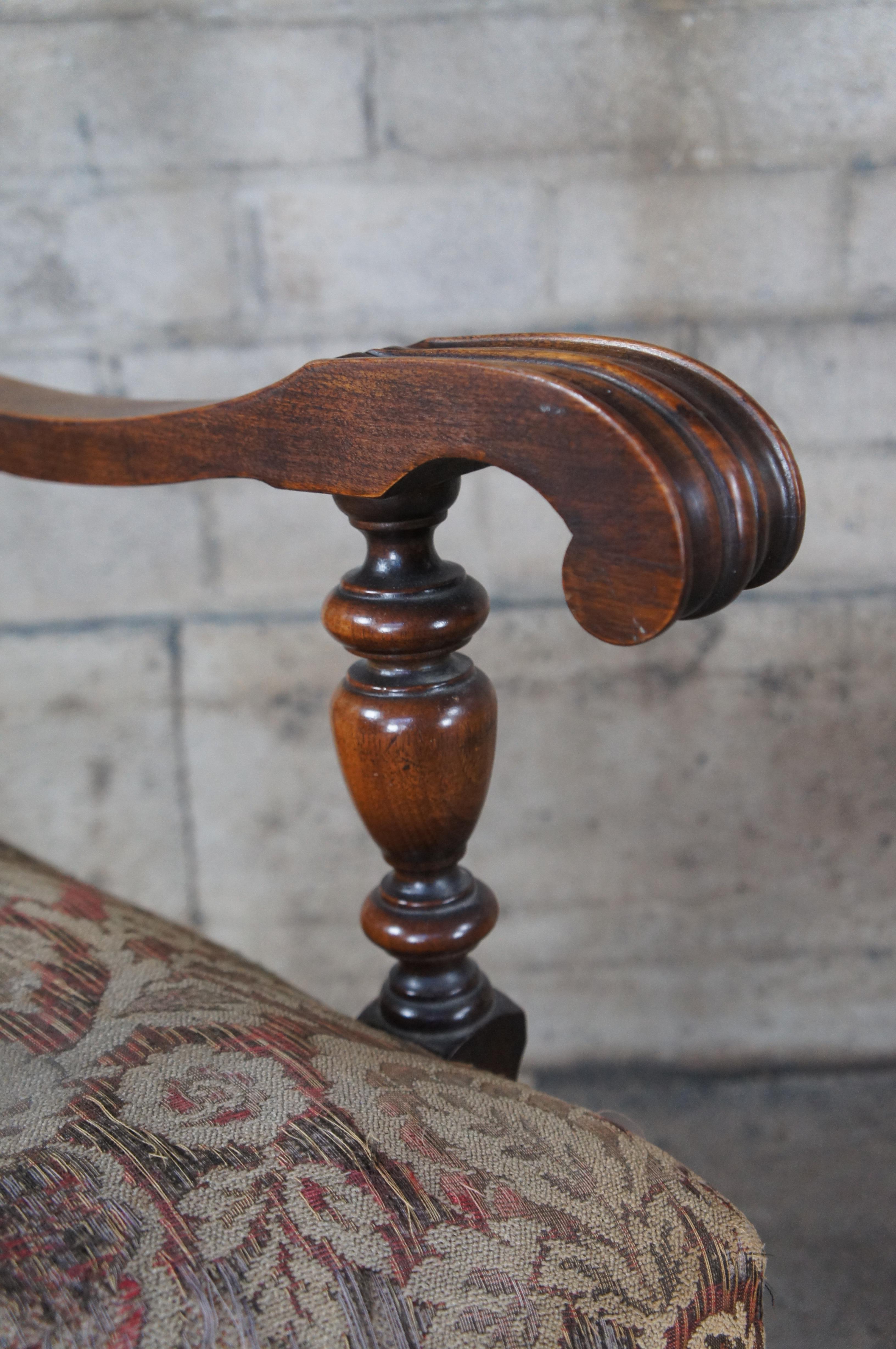5 Antique Rockford Jacobean Spanish Revival Walnut Carved Dining Chairs 2