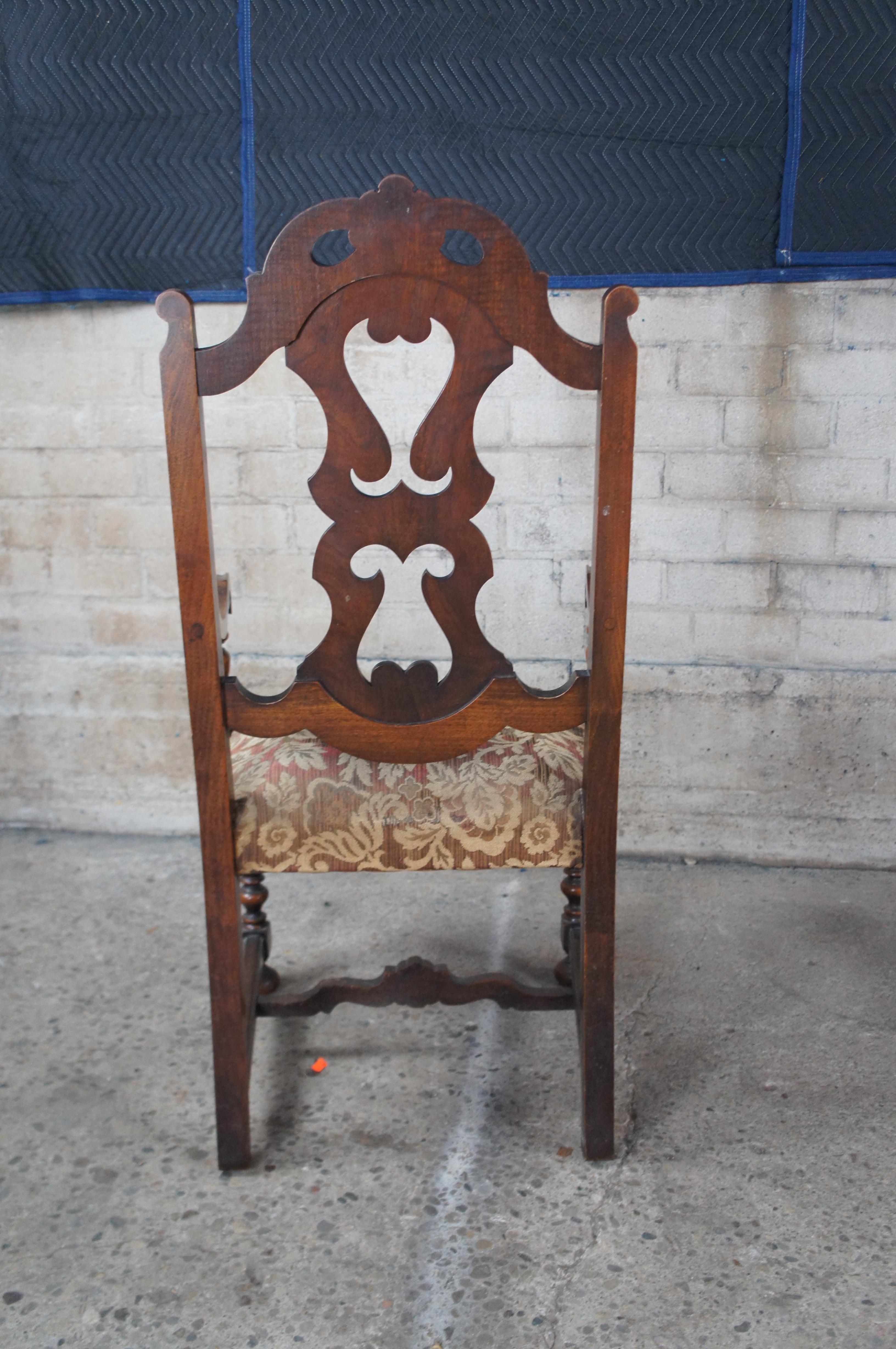 5 Antique Rockford Jacobean Spanish Revival Walnut Carved Dining Chairs 4