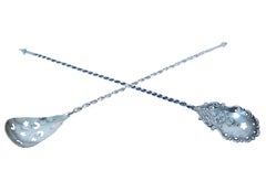 5 Antique Sterling Silver Twisted Pierced Iced Tea Olive Spoons Pickle Forks 95g