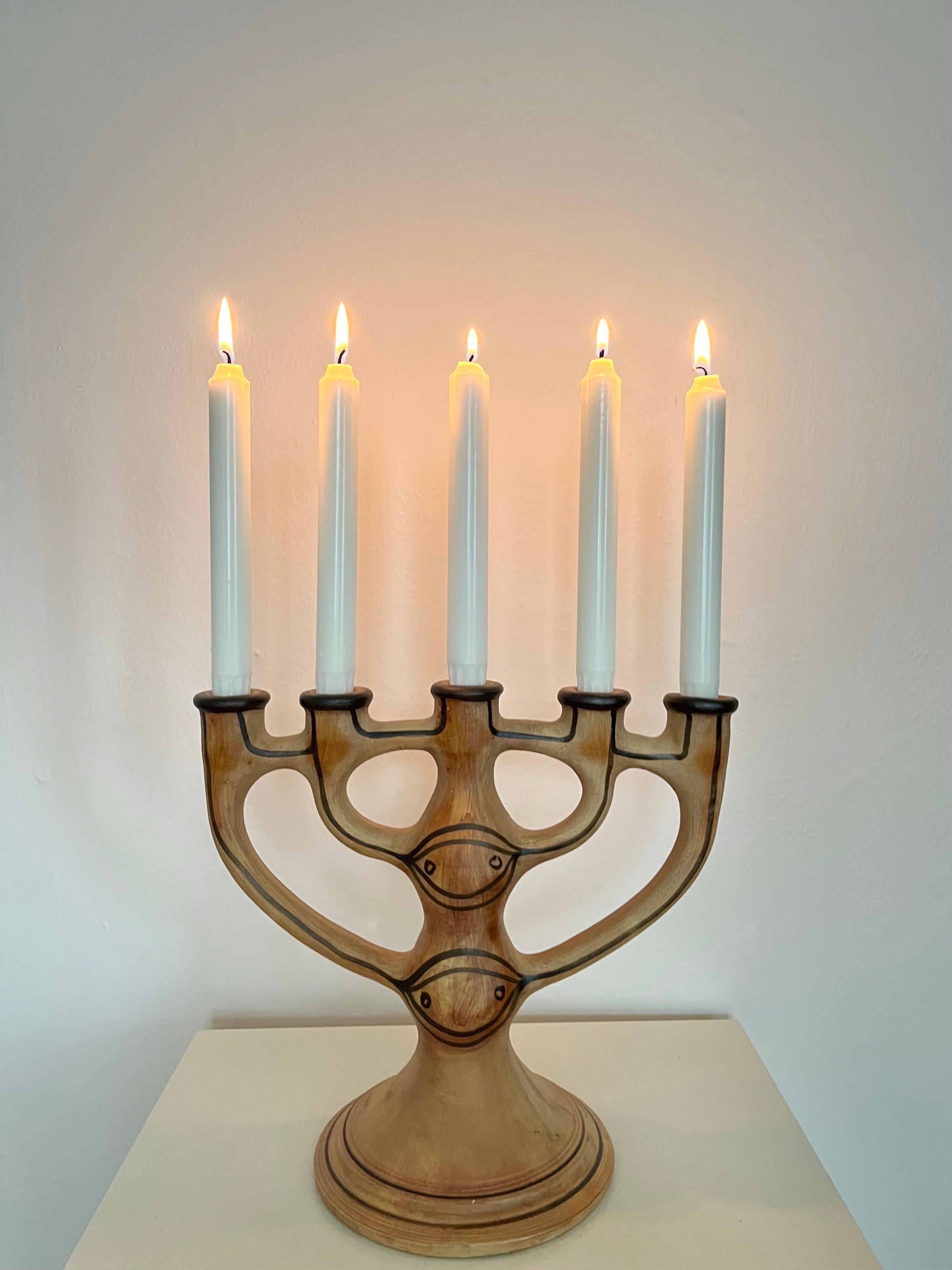 Danish 5-Arm Stoneware Candelabra by Asbo Stentøj, Denmark, 1980s For Sale