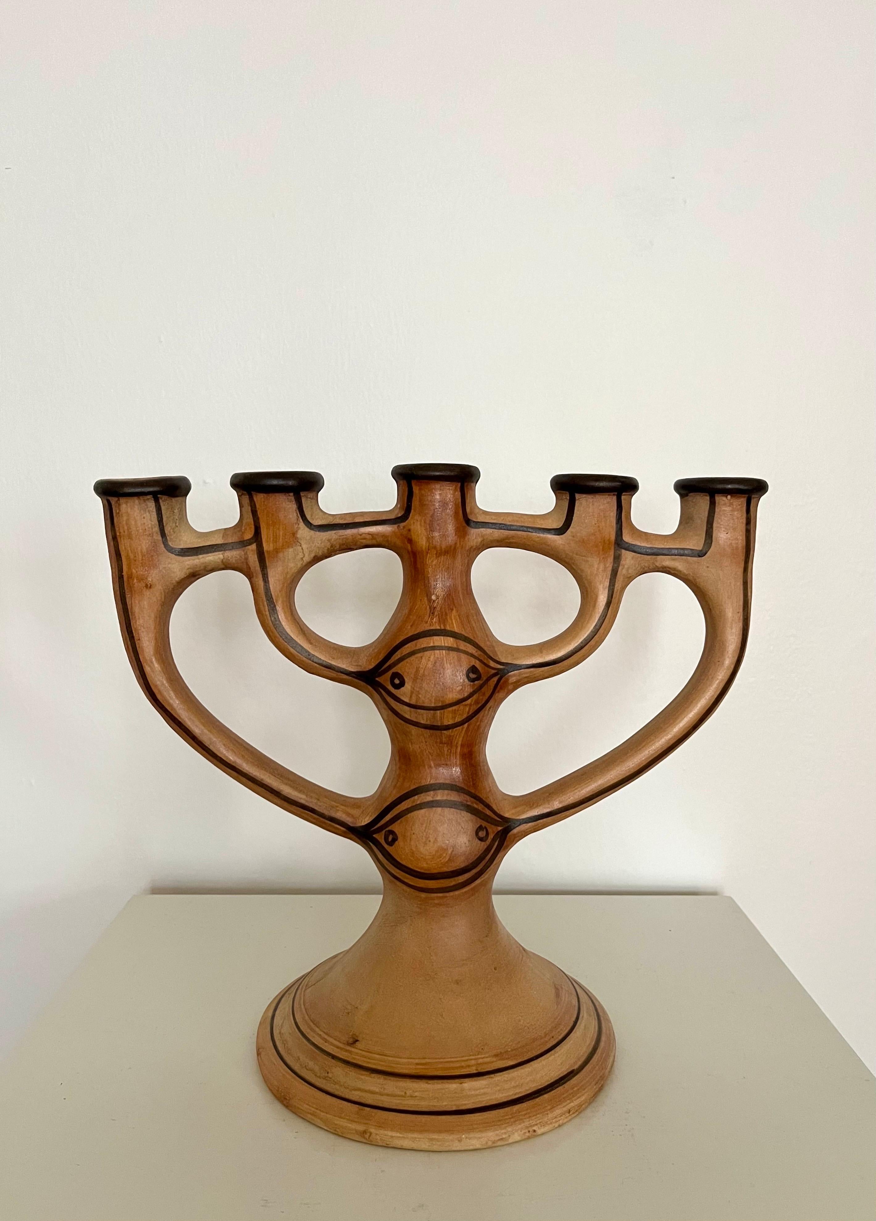 Hand-Crafted 5-Arm Stoneware Candelabra by Asbo Stentøj, Denmark, 1980s For Sale