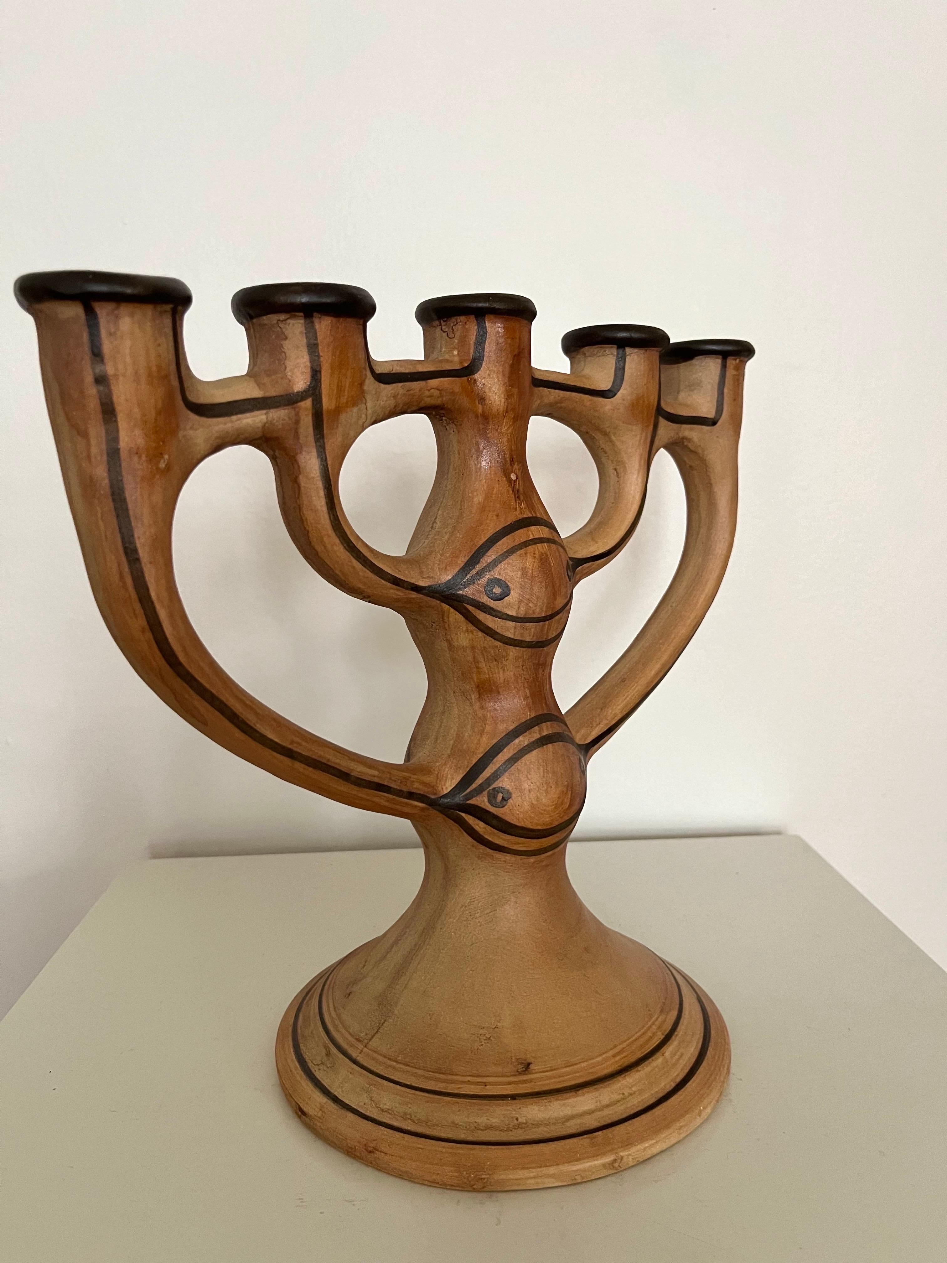 Late 20th Century 5-Arm Stoneware Candelabra by Asbo Stentøj, Denmark, 1980s For Sale