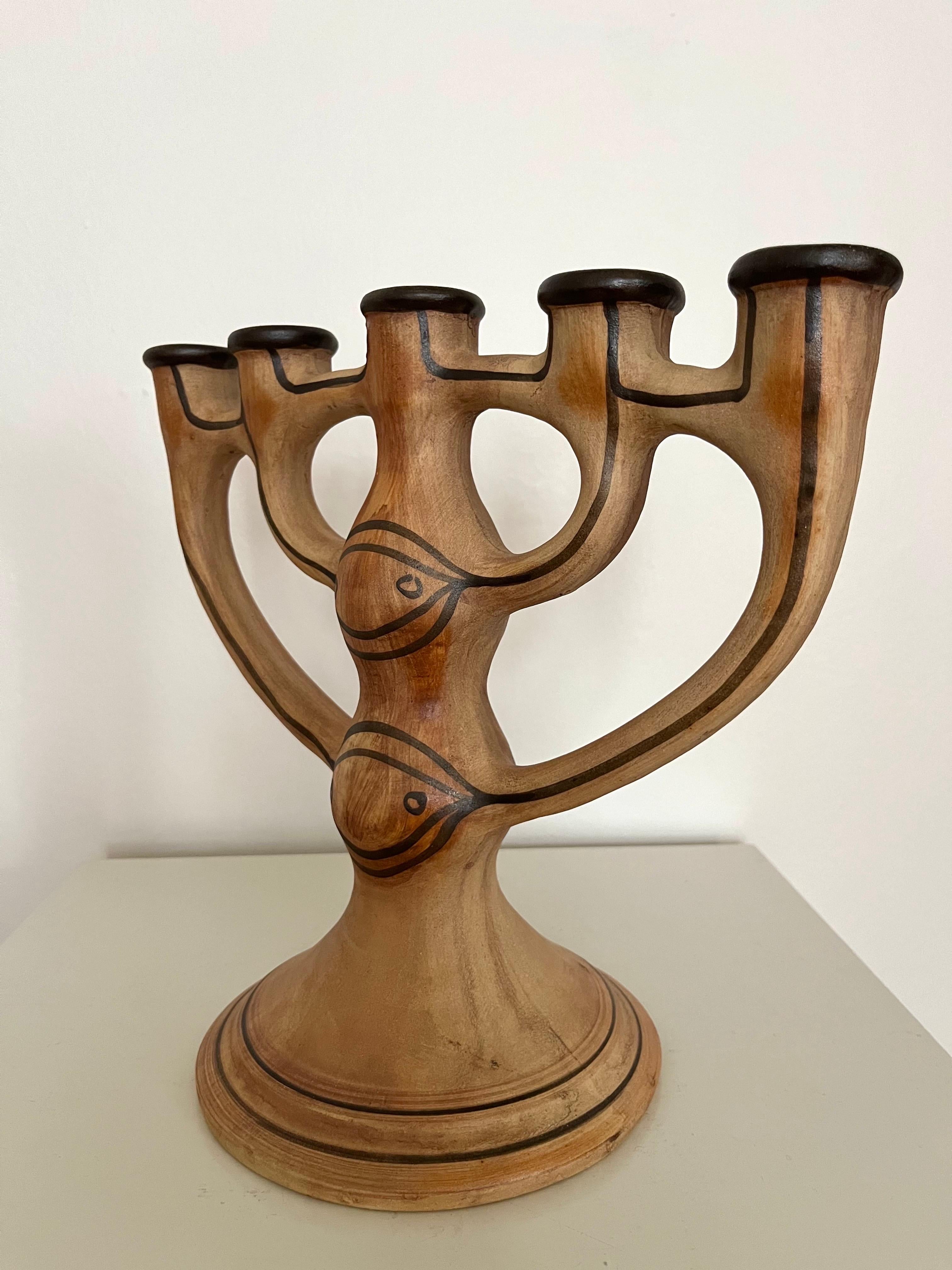 5-Arm Stoneware Candelabra by Asbo Stentøj, Denmark, 1980s For Sale 1