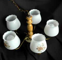 5 Arm Wood Chandelier Floral Glass Shades Qty Available