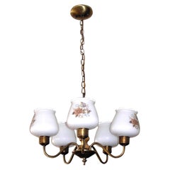 5 Arm Wood Chandelier Floral Glass Shades Qty Available