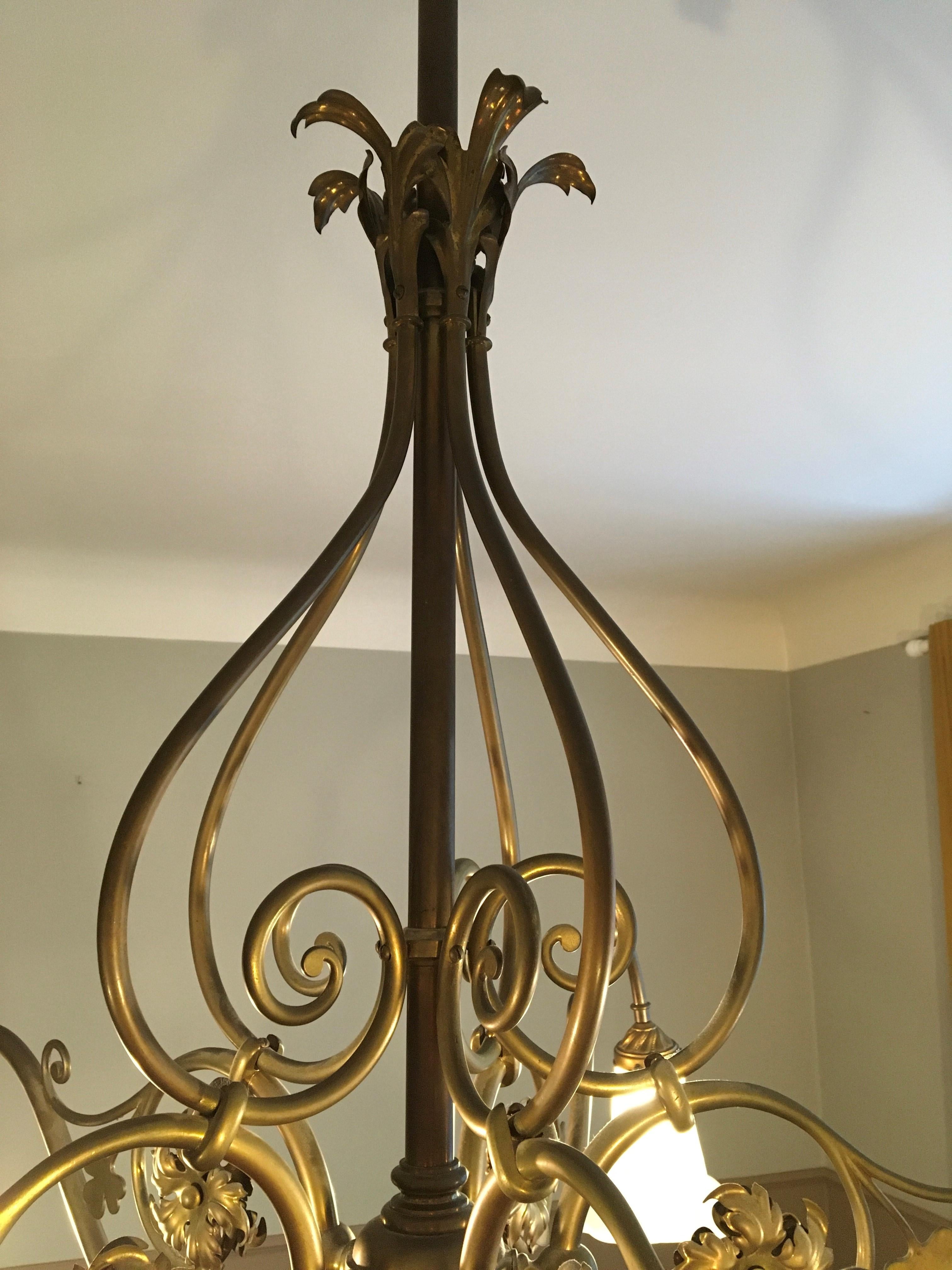 5-armed Art Nouveau Chandelier with Tulip Flowers and Leaves For Sale 3