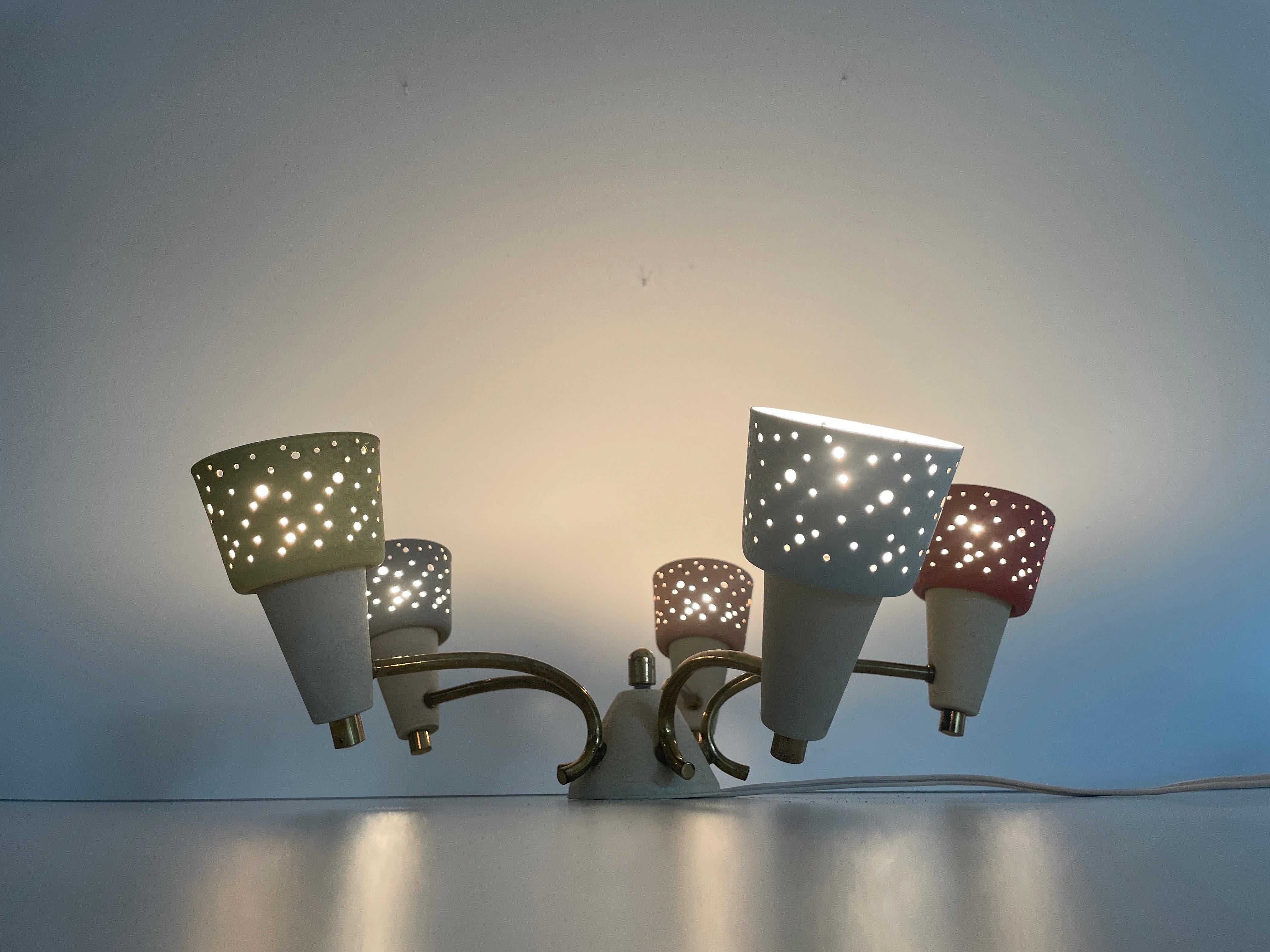 Plafoniera a 5 bracci in ottone di Ernest Igl per Hillebrand, anni '50, Germania in vendita 6