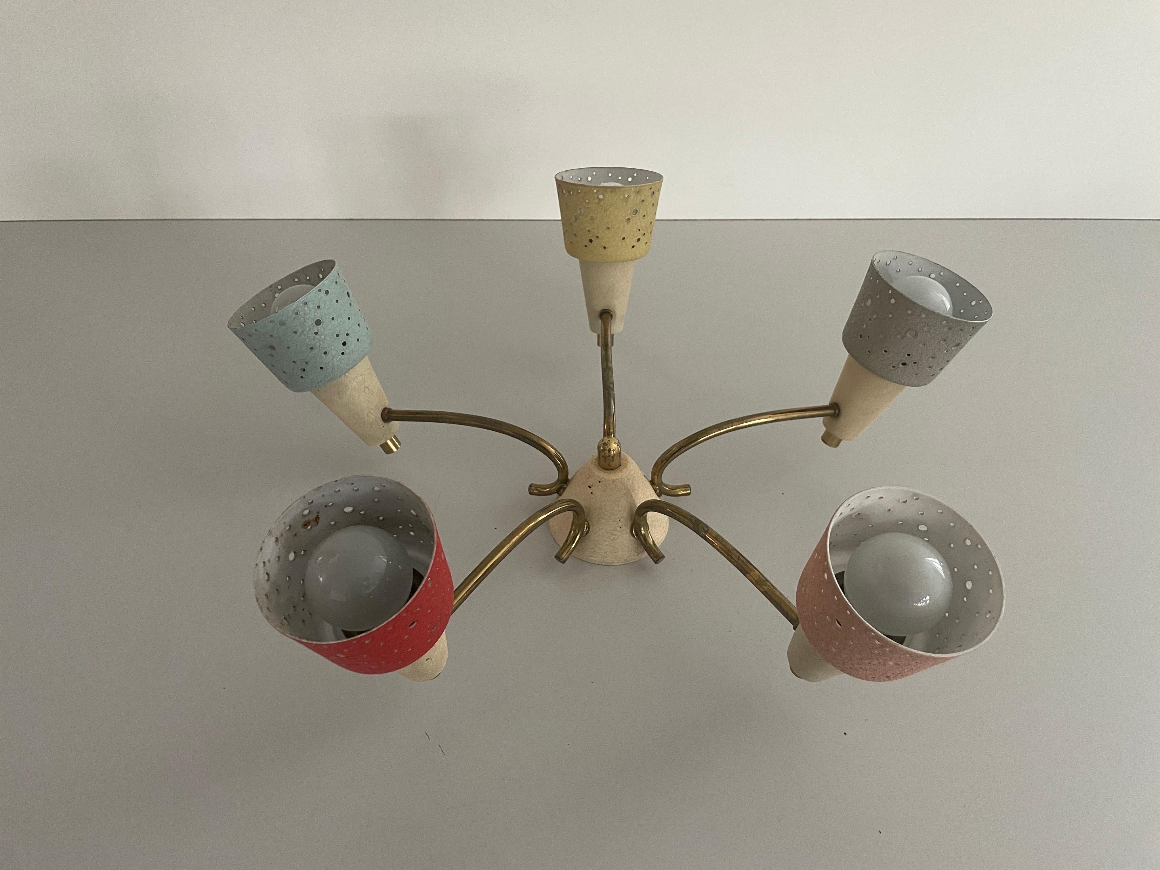 Mid-Century moderno Plafoniera a 5 bracci in ottone di Ernest Igl per Hillebrand, anni '50, Germania in vendita